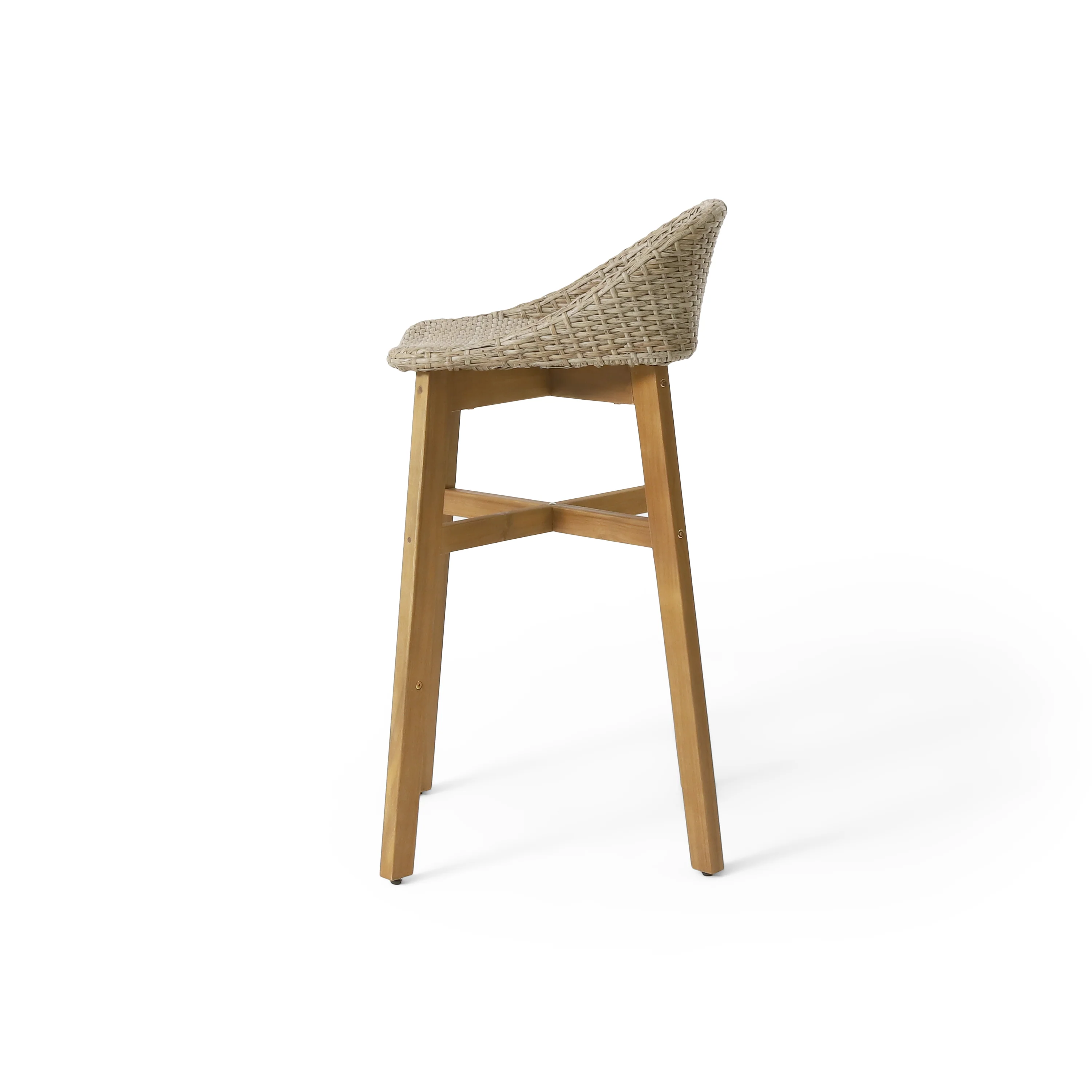Beeson Outdoor Wicker and Acacia Wood 30 Inch Barstools, Set of 4, Light Multibrown and Teak - furnishings