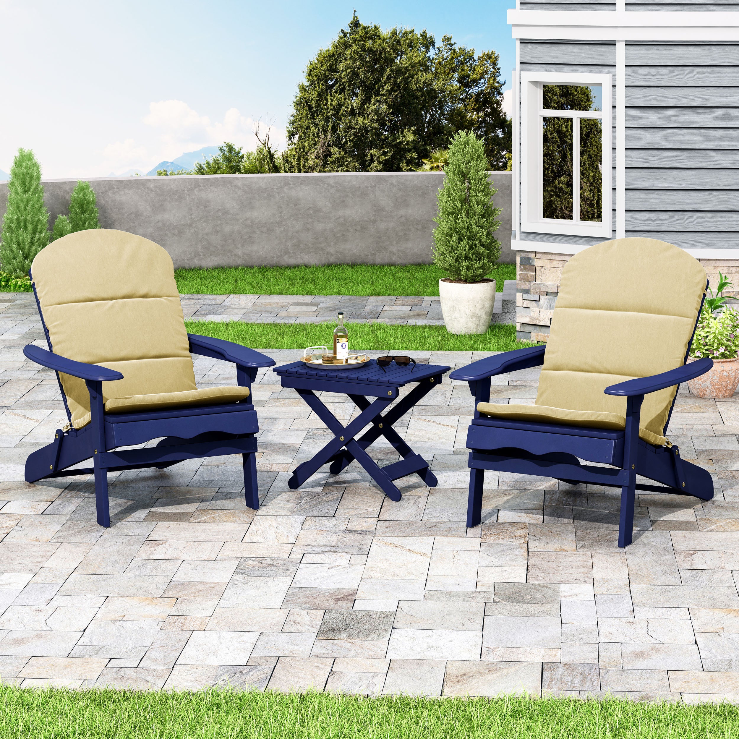 Reed Outdoor 2 Seater Acacia Wood Chat Set with Water Resistant Cushions - furnishings