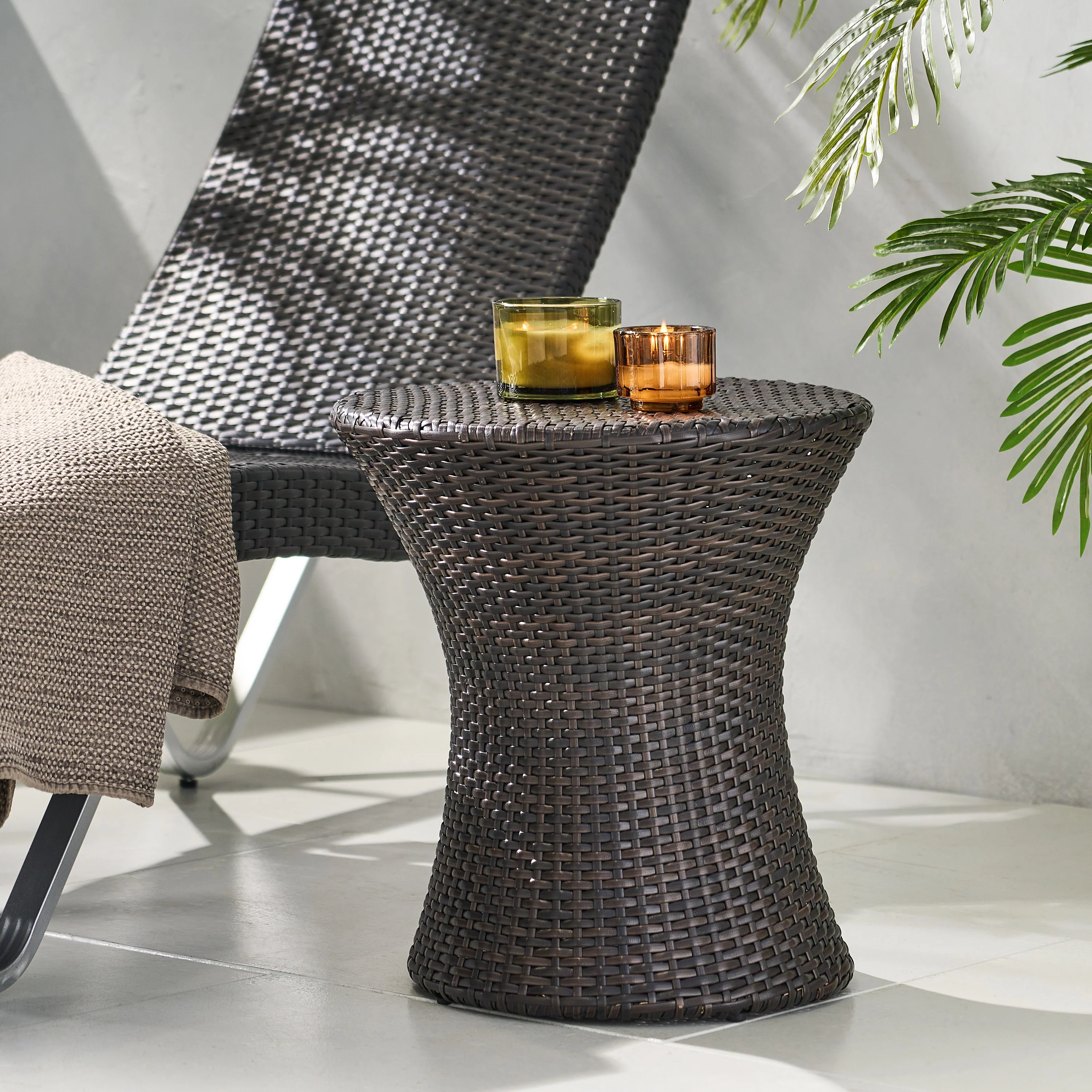 Townsgate Outdoor Brown Wicker Hourglass Side Table - furnishings