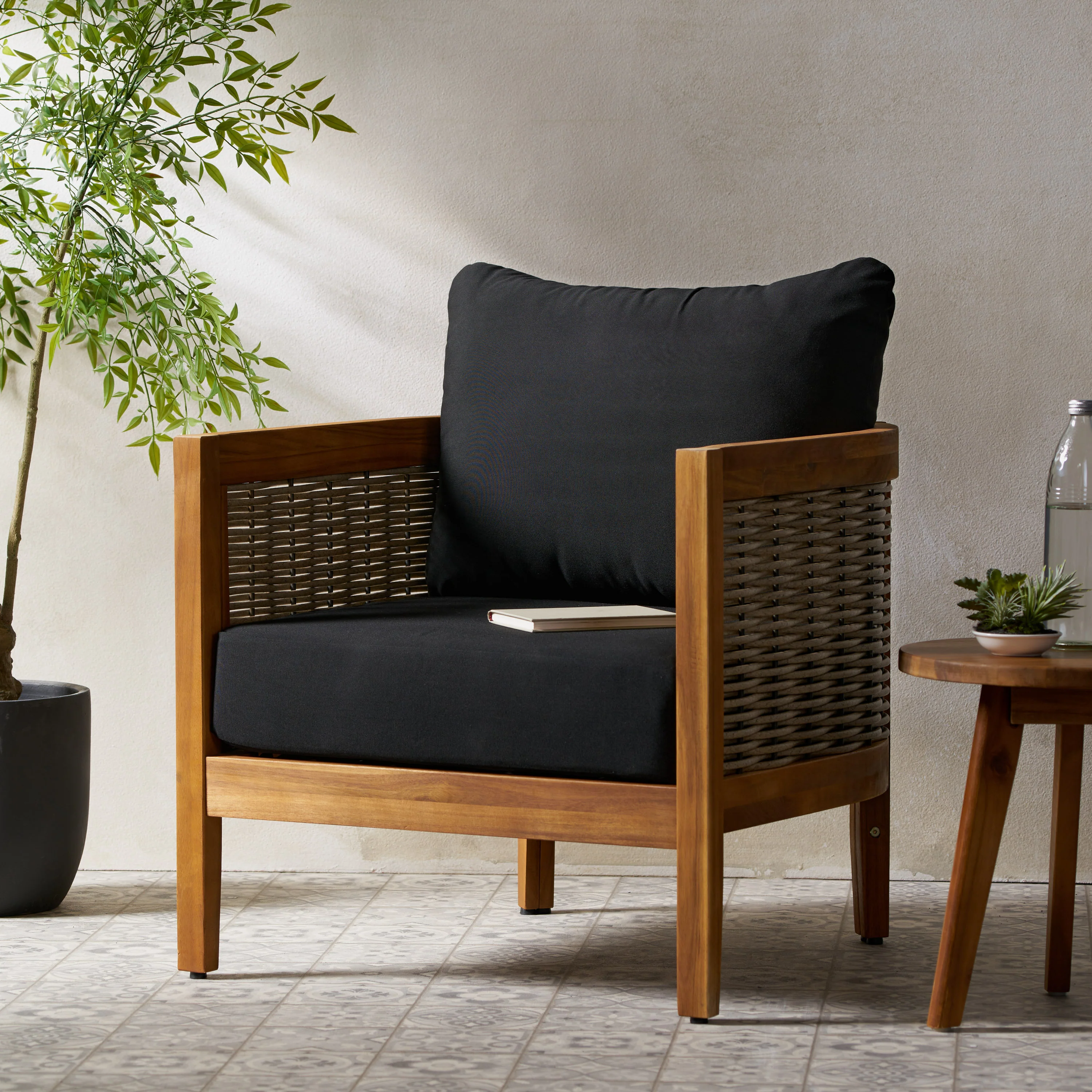 The Crowne Collection Outdoor Acacia Wood Club Chair with Optional Sunbrella Cushions - furnishings