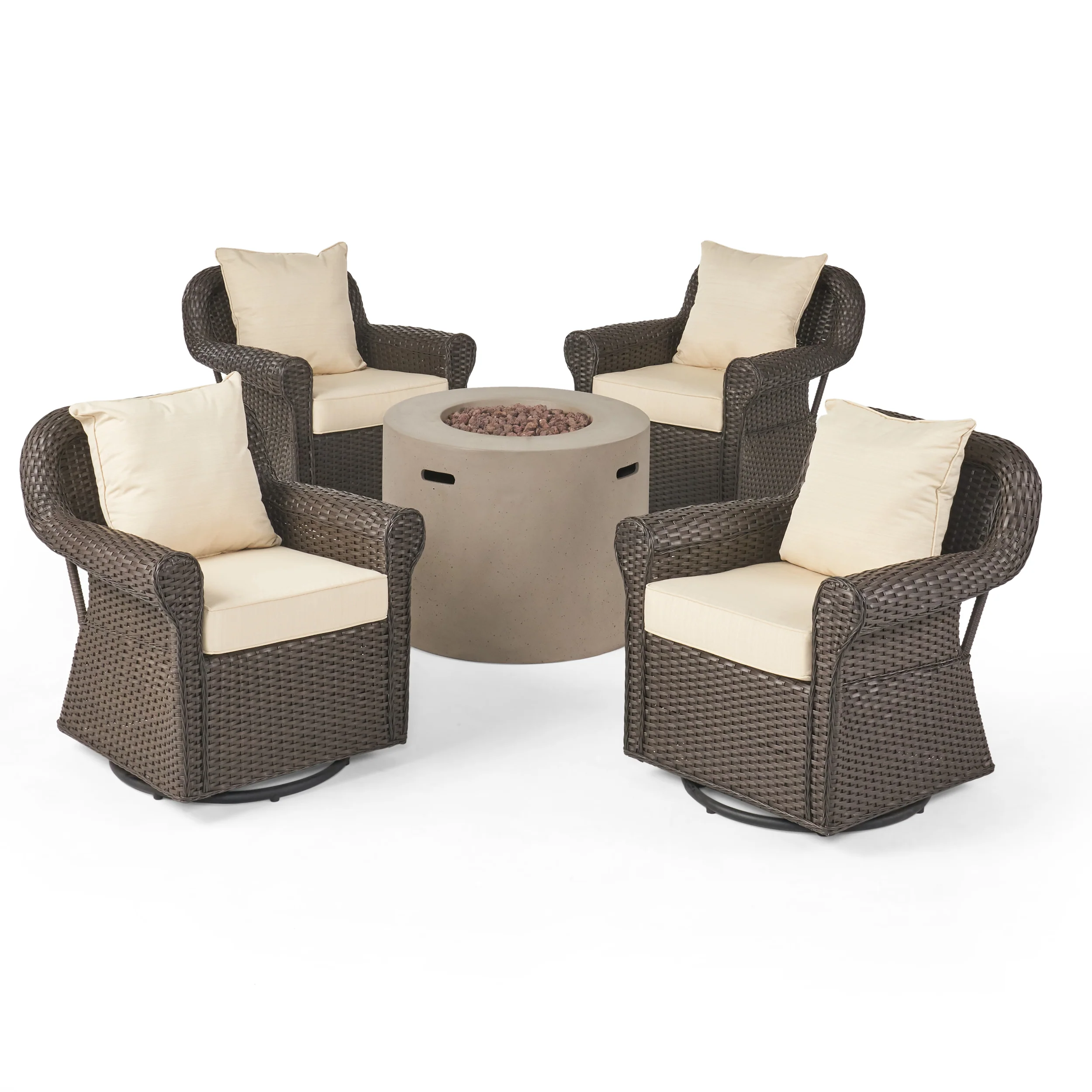Harding Outdoor 4 Piece Swivel Club Chair Set with Round Fire Pit - furnishings
