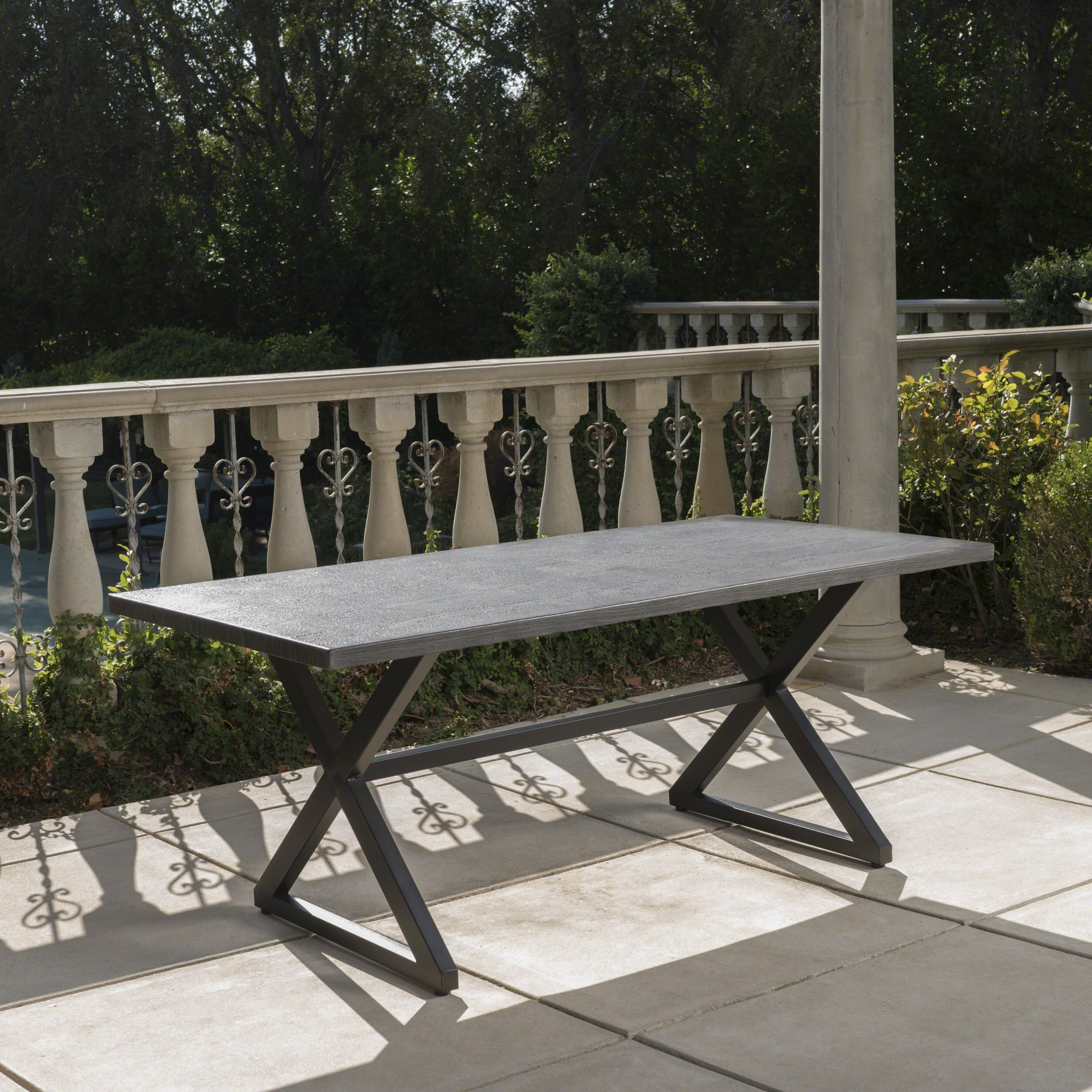 Rosarito Outdoor Aluminum Dining Table with Black Steel Frame - furnishings