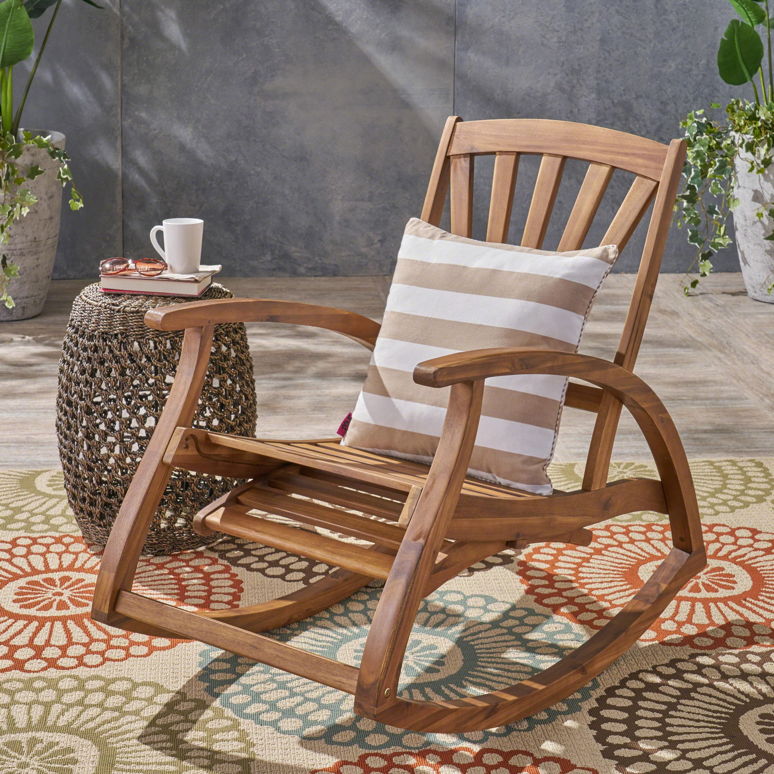 Kelsey Outdoor Acacia Wood Rocking Chair with Footrest - furnishings