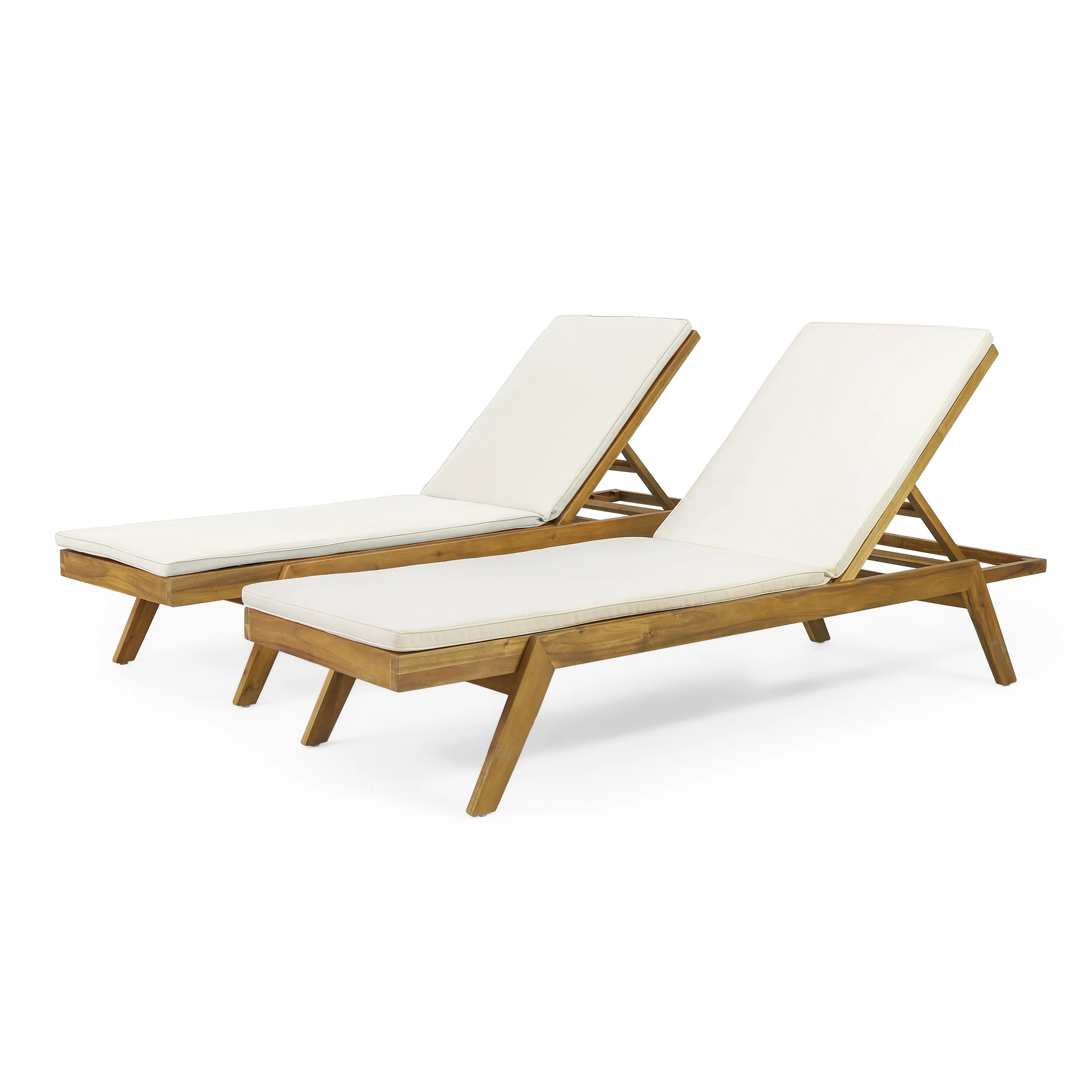 Larimore Outdoor Acacia Wood Chaise Lounge with Water Resistant Cushions, Set of 2 - furnishings