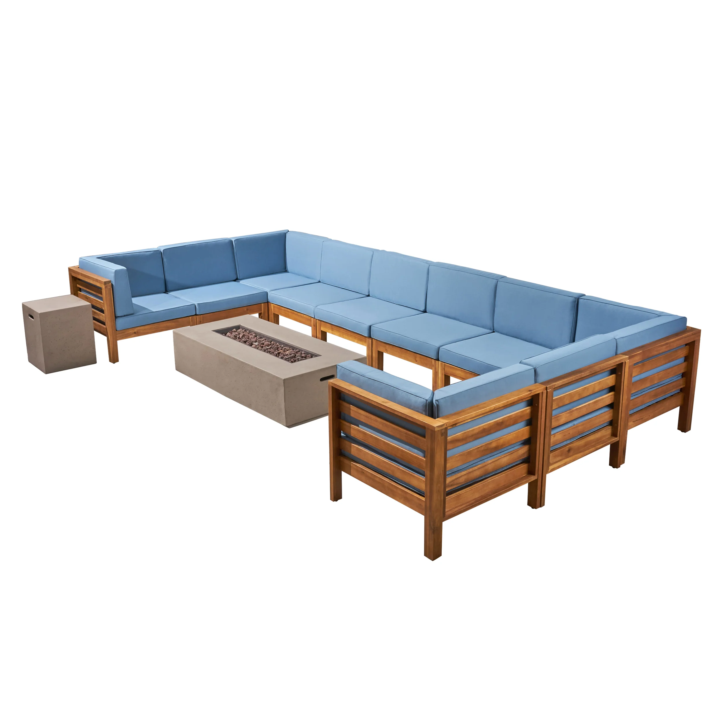 Ravello Outdoor 12 Piece U-Shaped Sectional Sofa Set with Fire Pit - furnishings