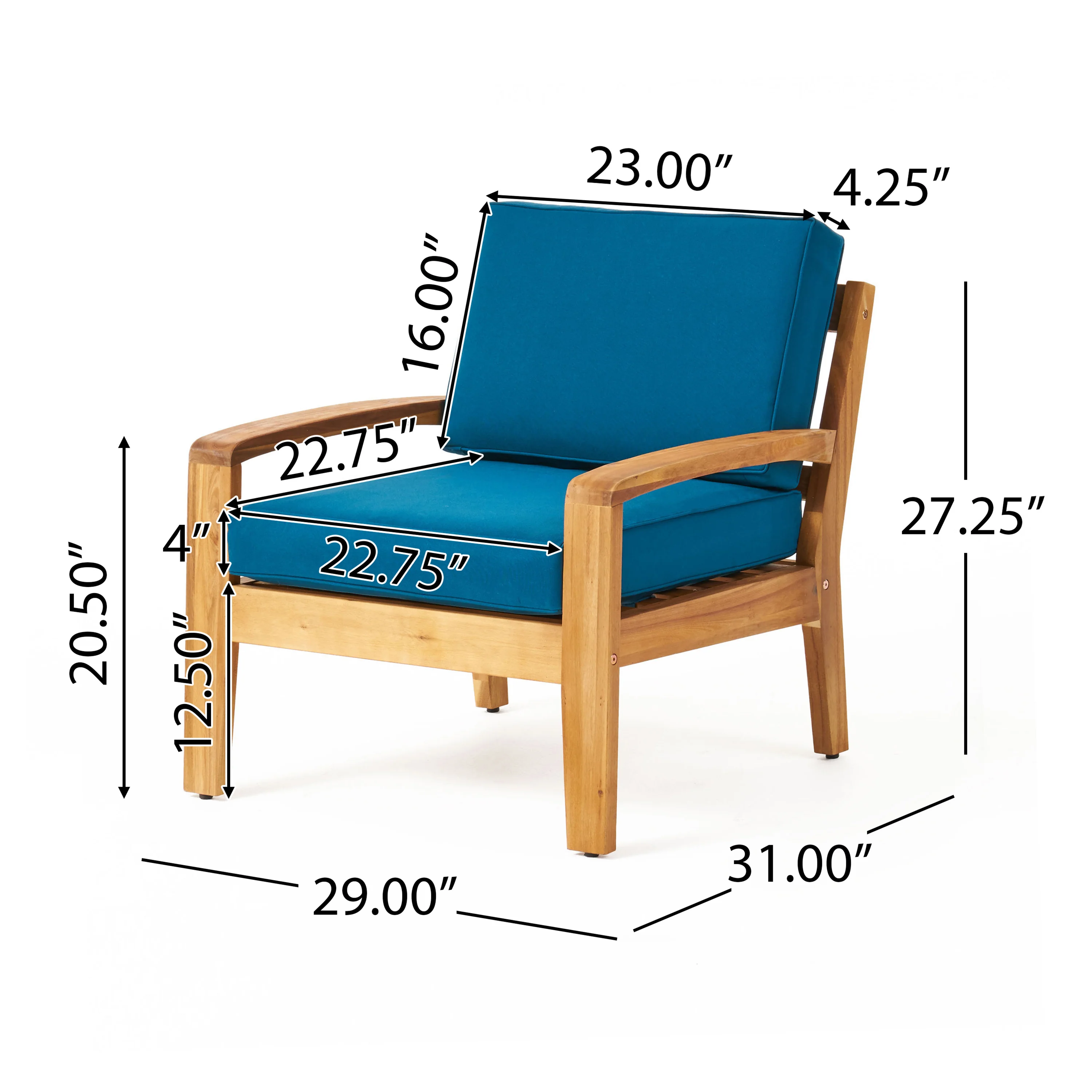 Parma Outdoor Acacia Wood Club Chairs with Cushions - furnishings