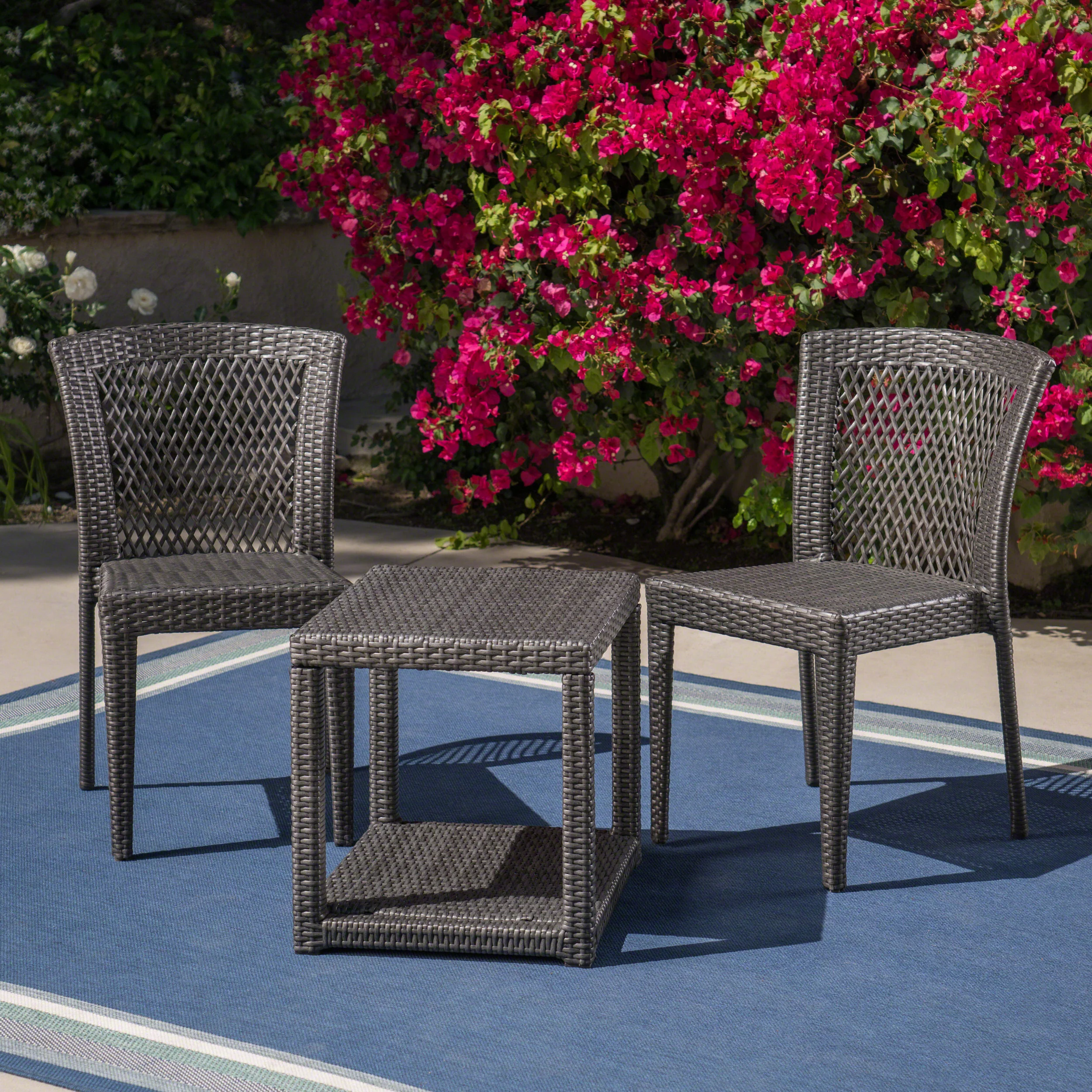 Hogan Outdoor 3 Piece Wicker Chat Set, Grey - furnishings