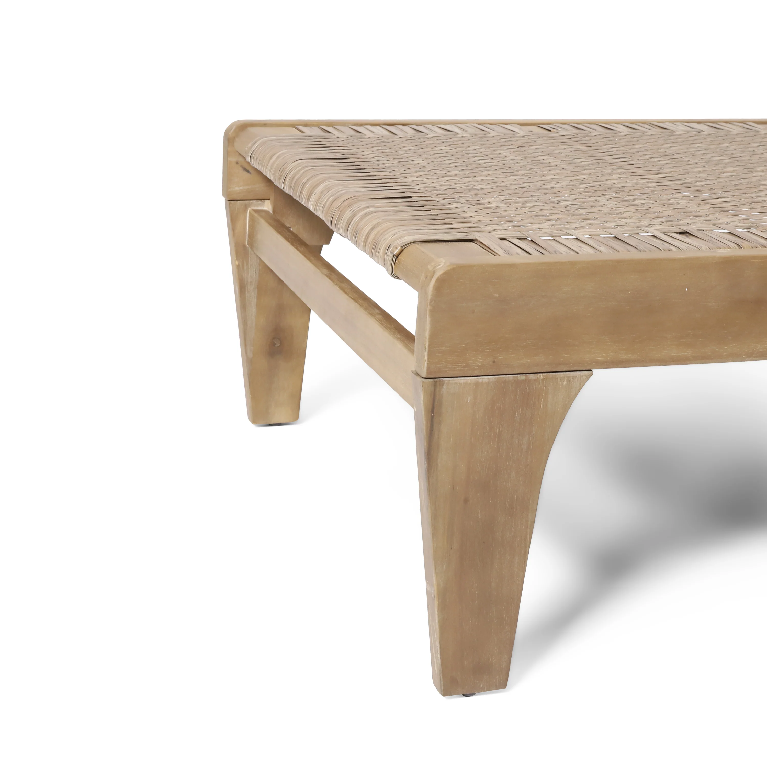 Stetson Outdoor Acacia Wood and Flat Wicker Chaise Lounge - furnishings