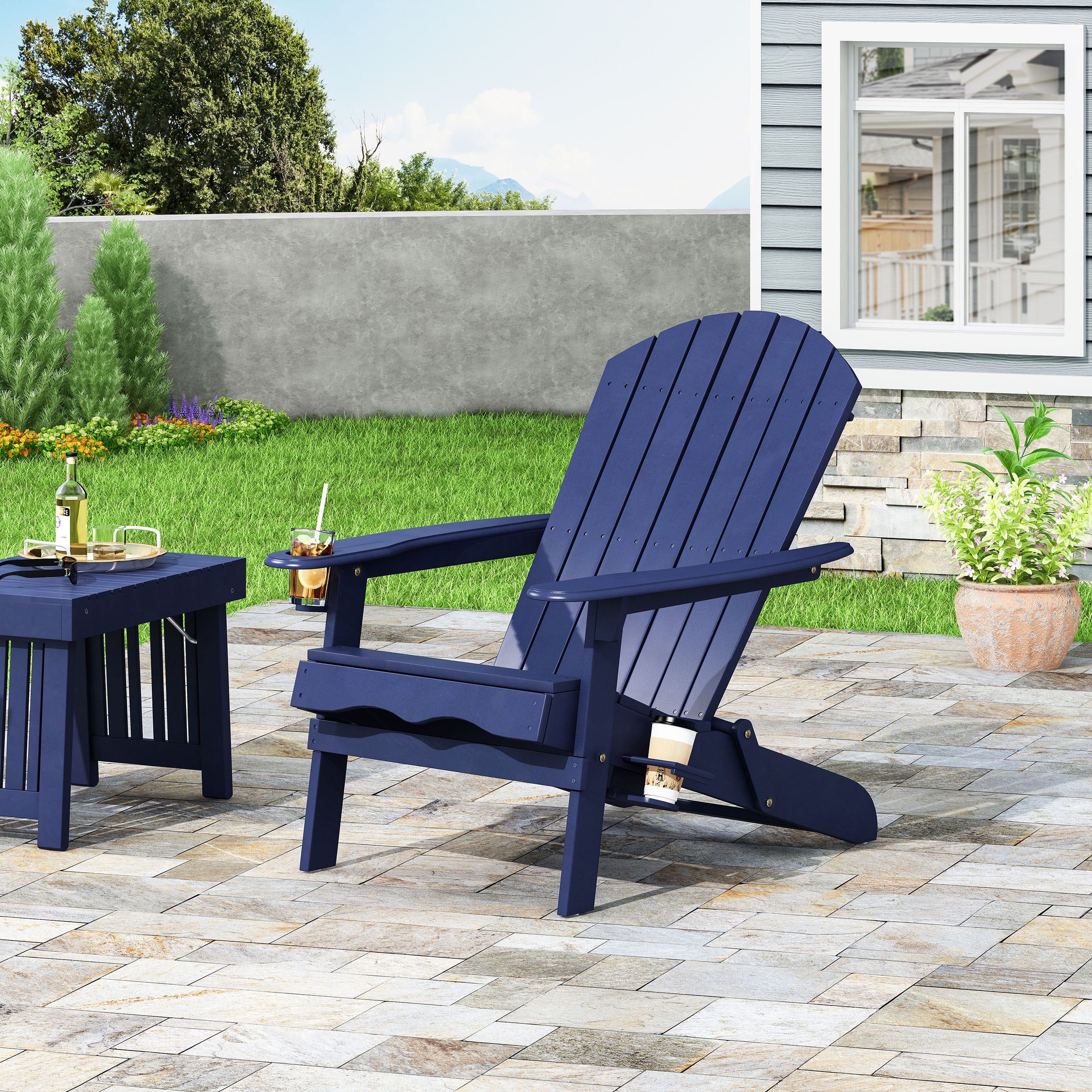 Kandyce Outdoor Acacia Wood Folding Adirondack Chair With Cup Holder - furnishings