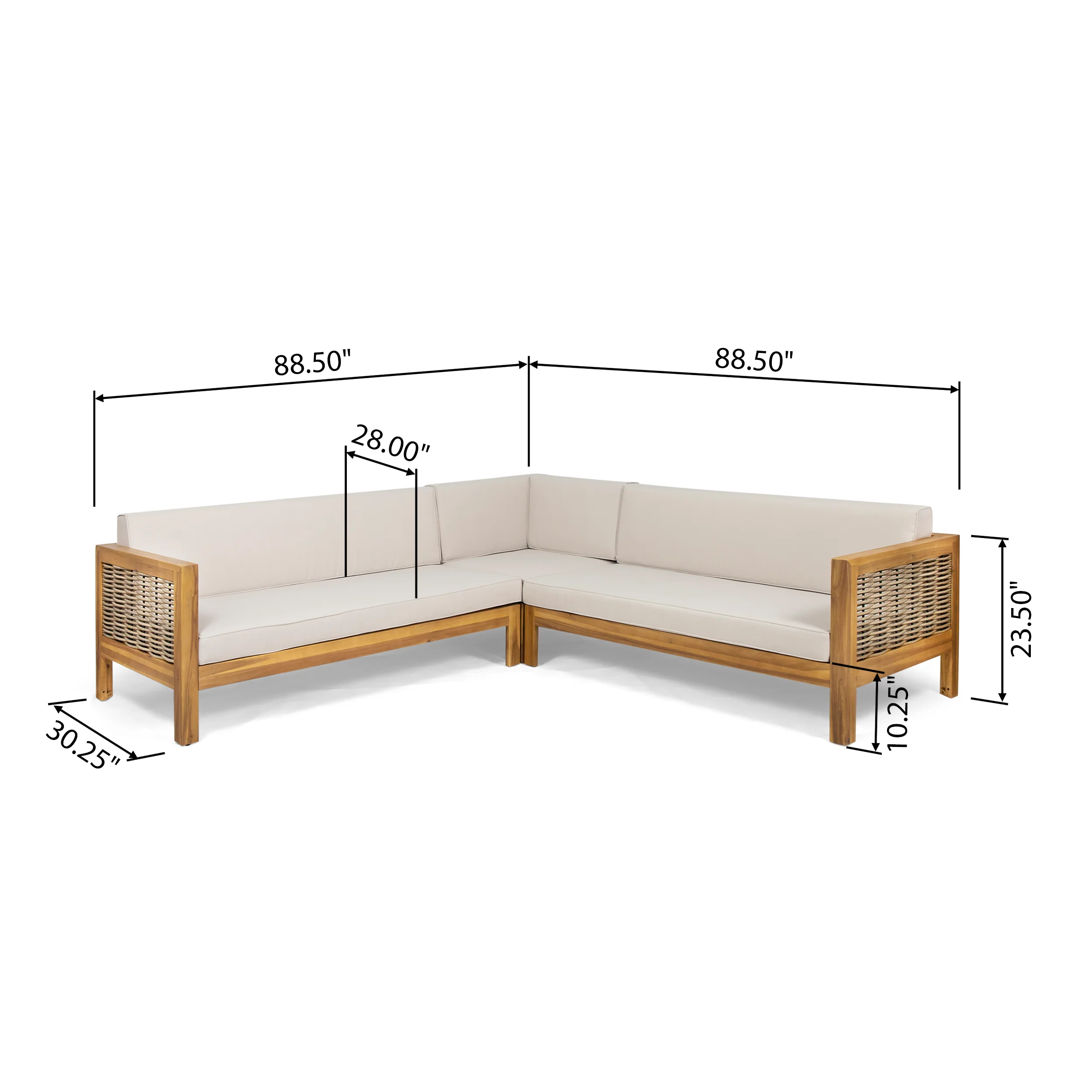 Theresa Outdoor Wood and Wicker 5 Seater Sectional Sofa Set - furnishings