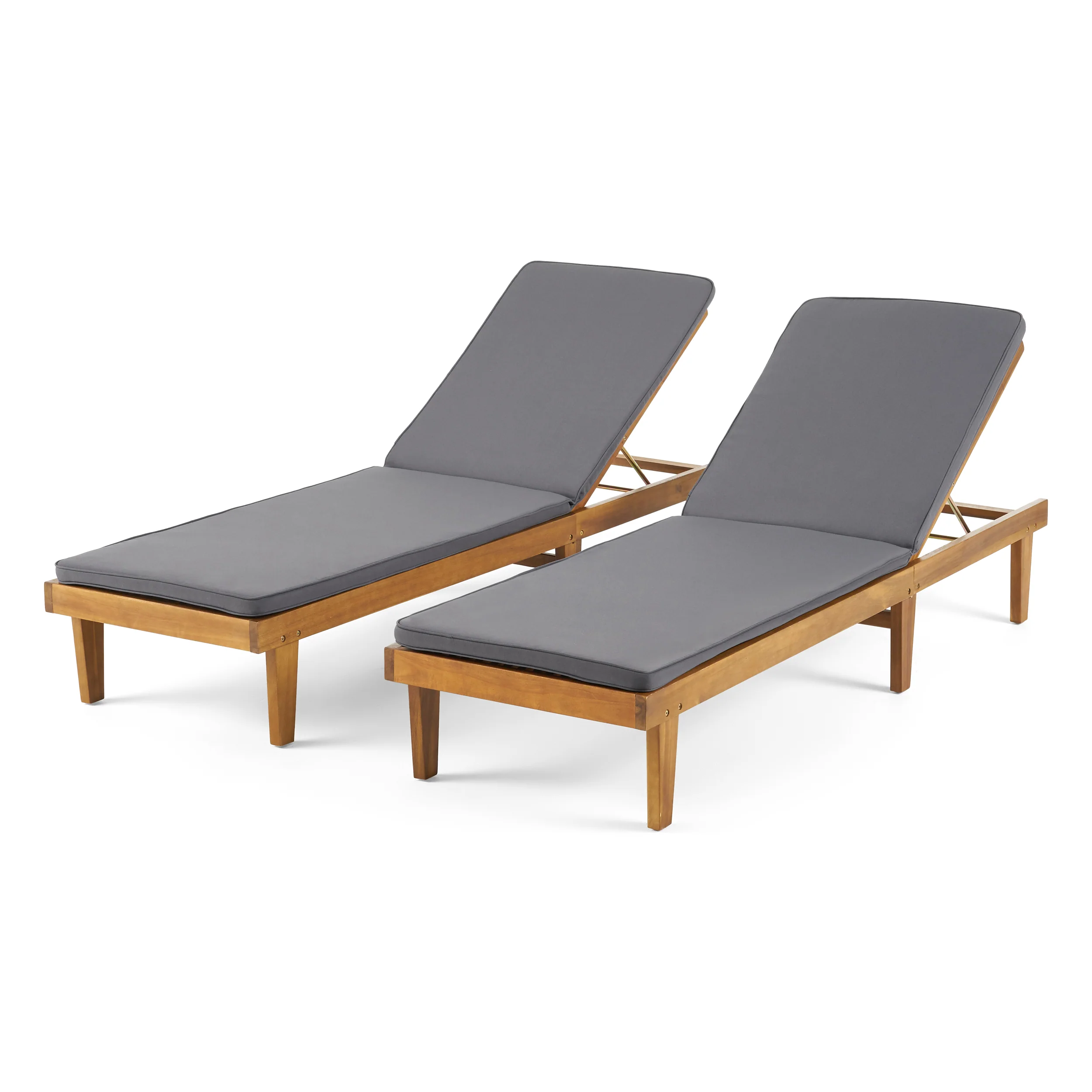 Nadine Outdoor Modern Acacia Wood Chaise Lounge with Cushion (Set of 2) - furnishings
