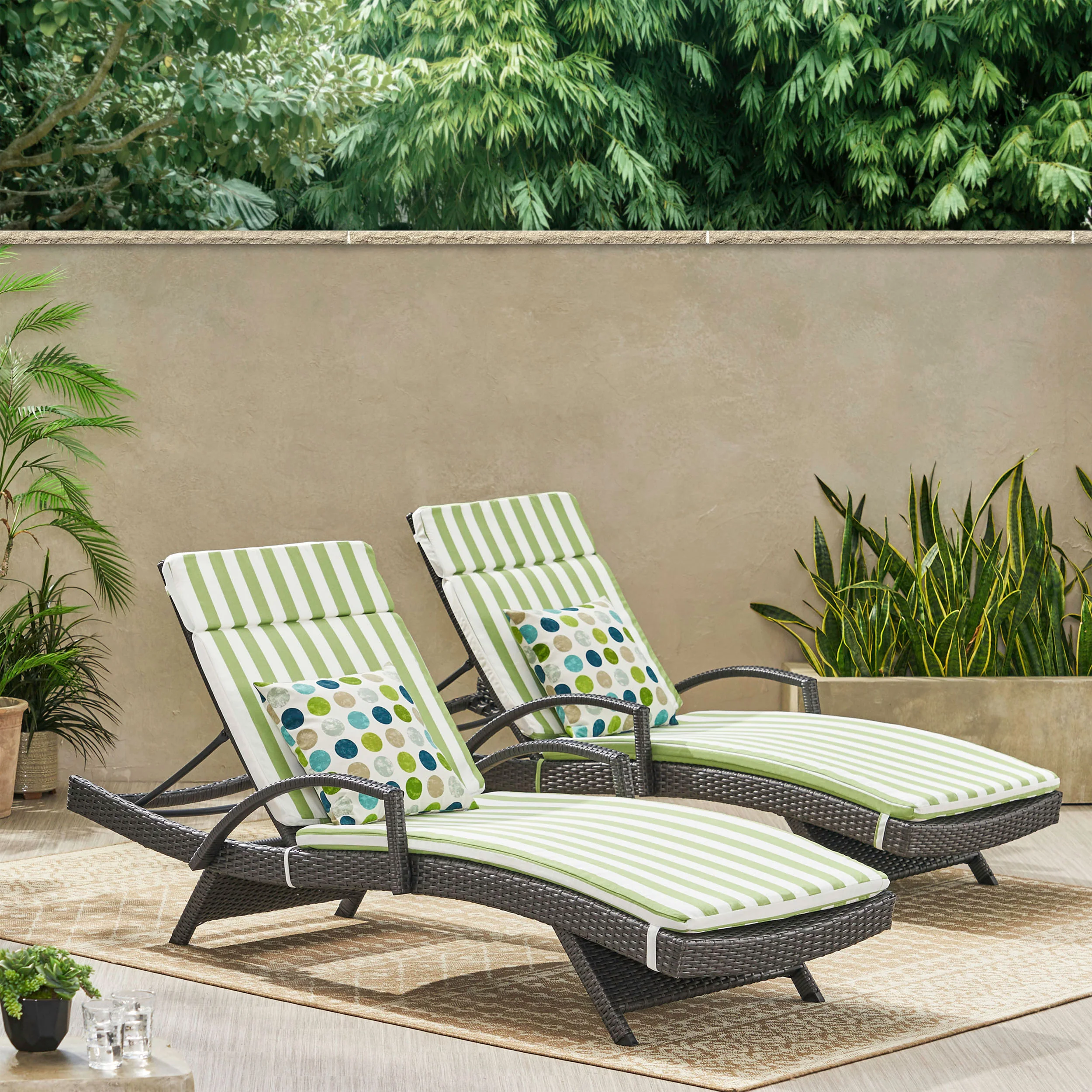 Soleil Outdoor Wicker Chaise Lounges w/ Water Resistant Cushions (Set of 2) - furnishings