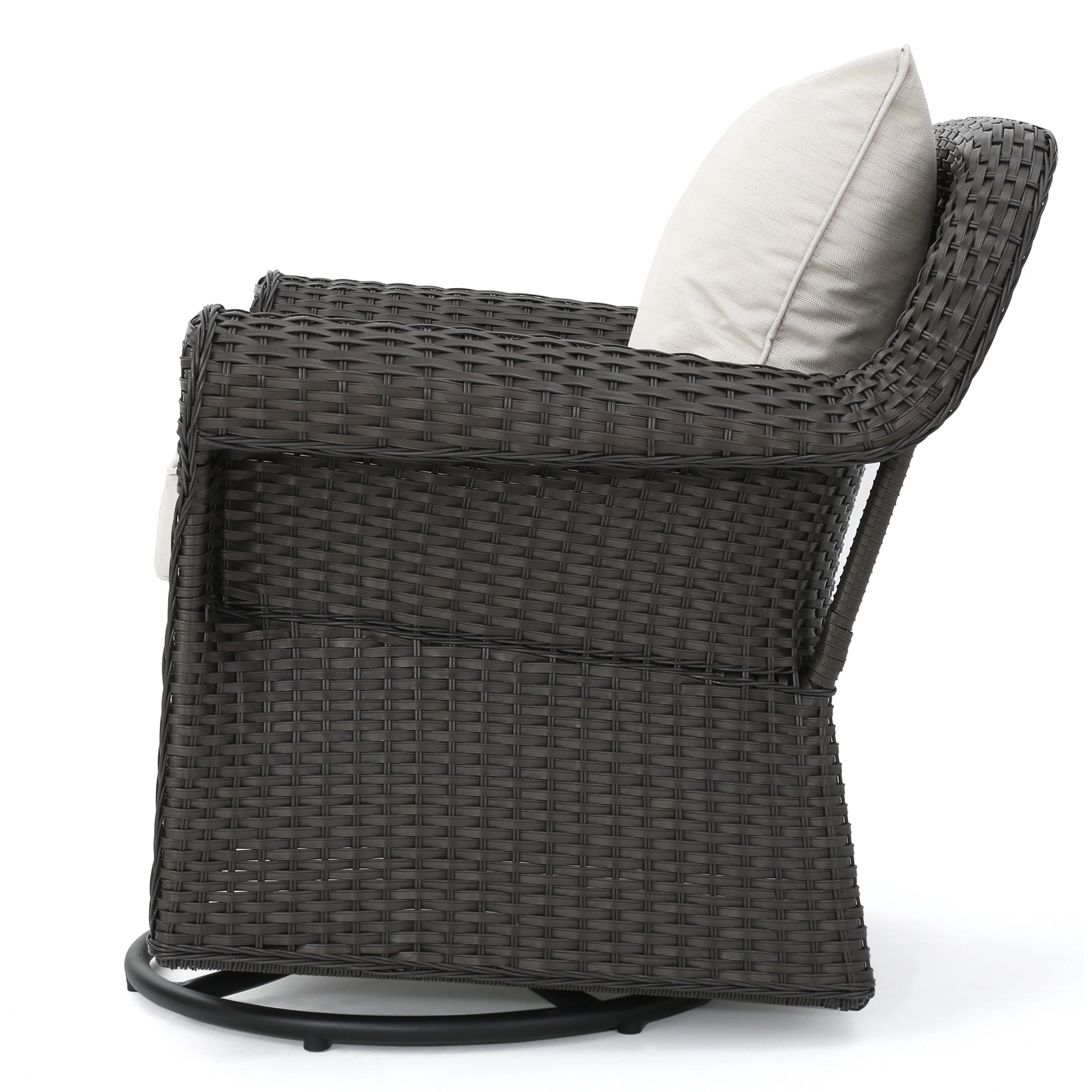 Parker Outdoor 5 Piece Wicker Swivel Club Chair with Aluminum Frame and Fire Pit Set, Dark Brown with Beige and Brown - furnishings