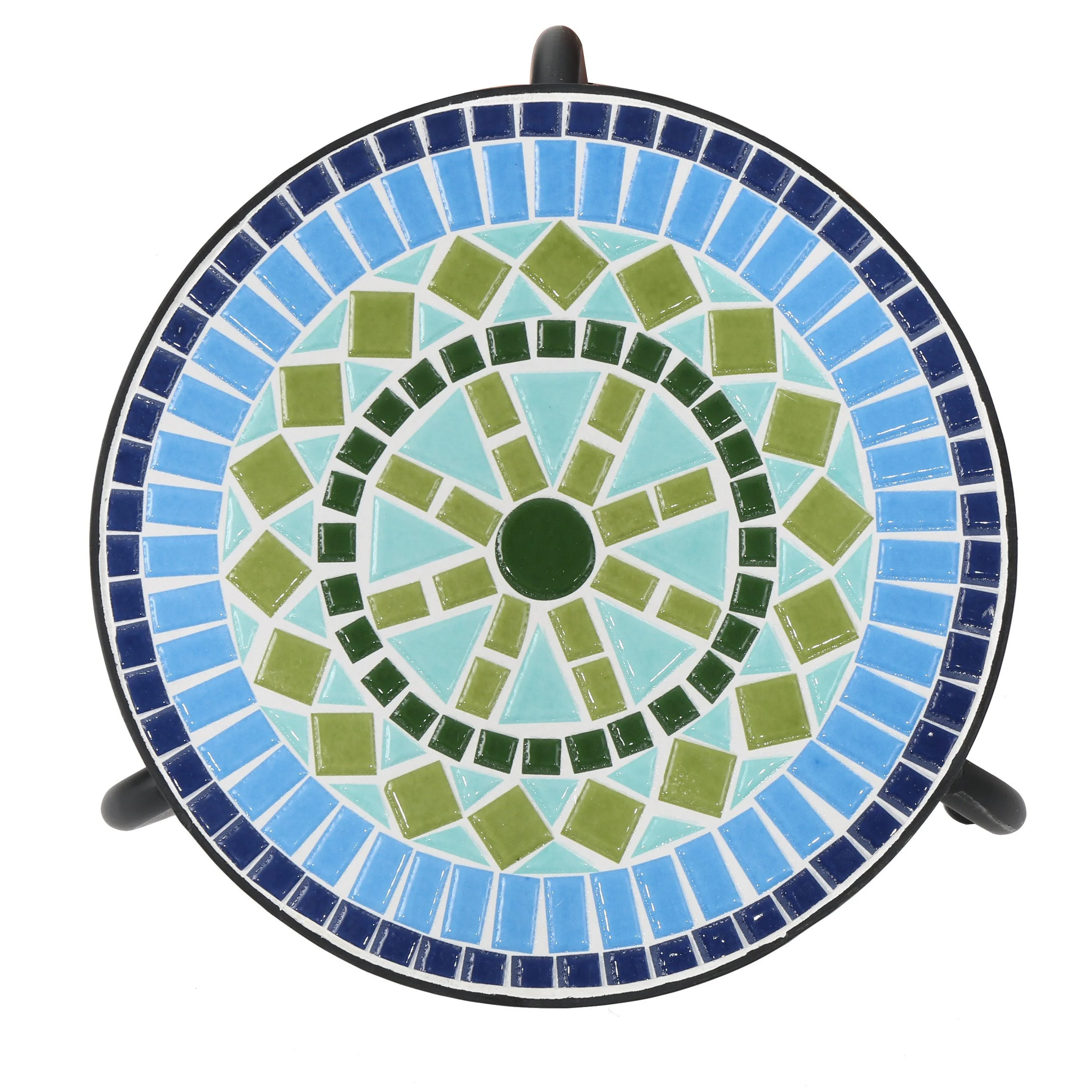 Isildur Outdoor Blue & Green Ceramic Tile Iron Frame Side Table - furnishings