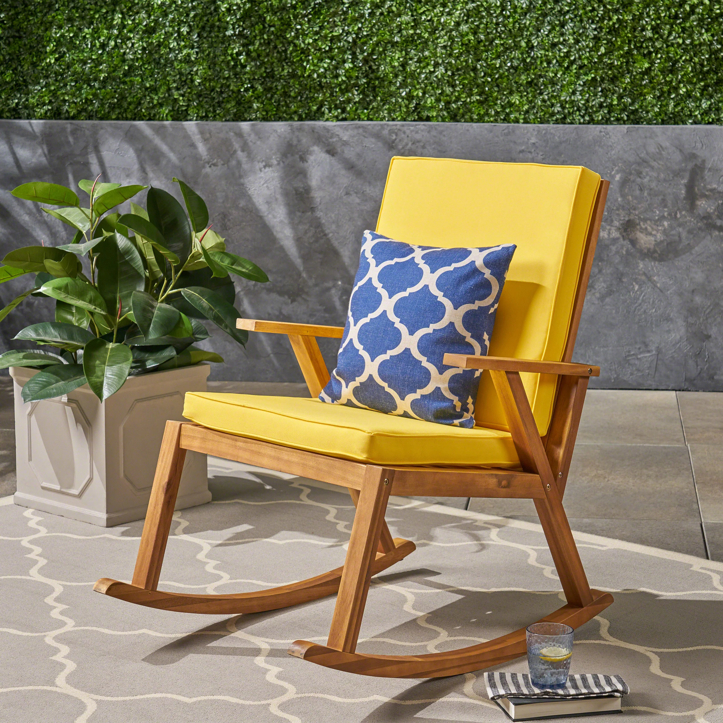 Andy Outdoor Acacia Wood Rocking Chair with Water-Resistant Cushions - furnishings