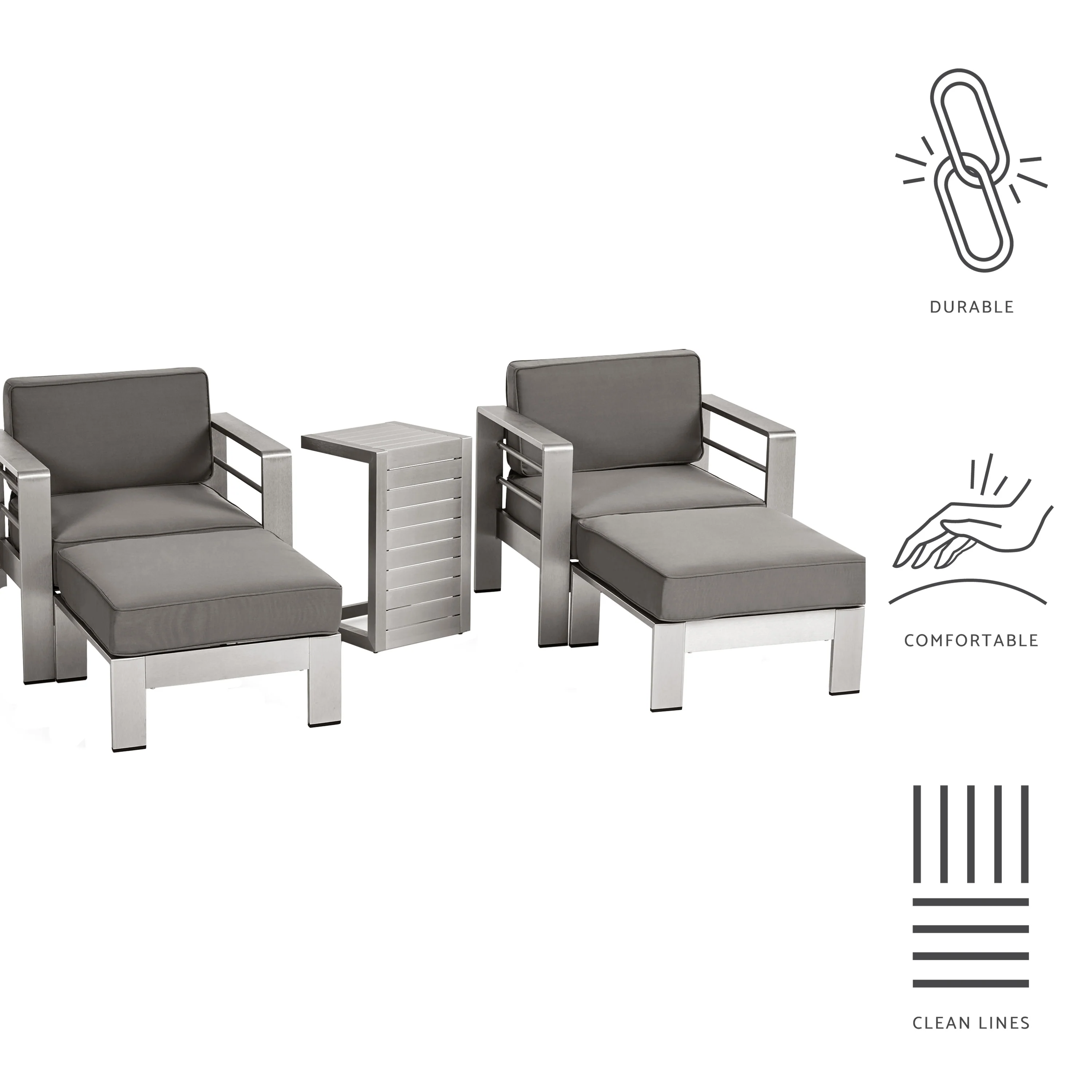 Emily Coral Outdoor Aluminum 2-Seater Club Chair Chat Set with Ottomans and Side Table - furnishings
