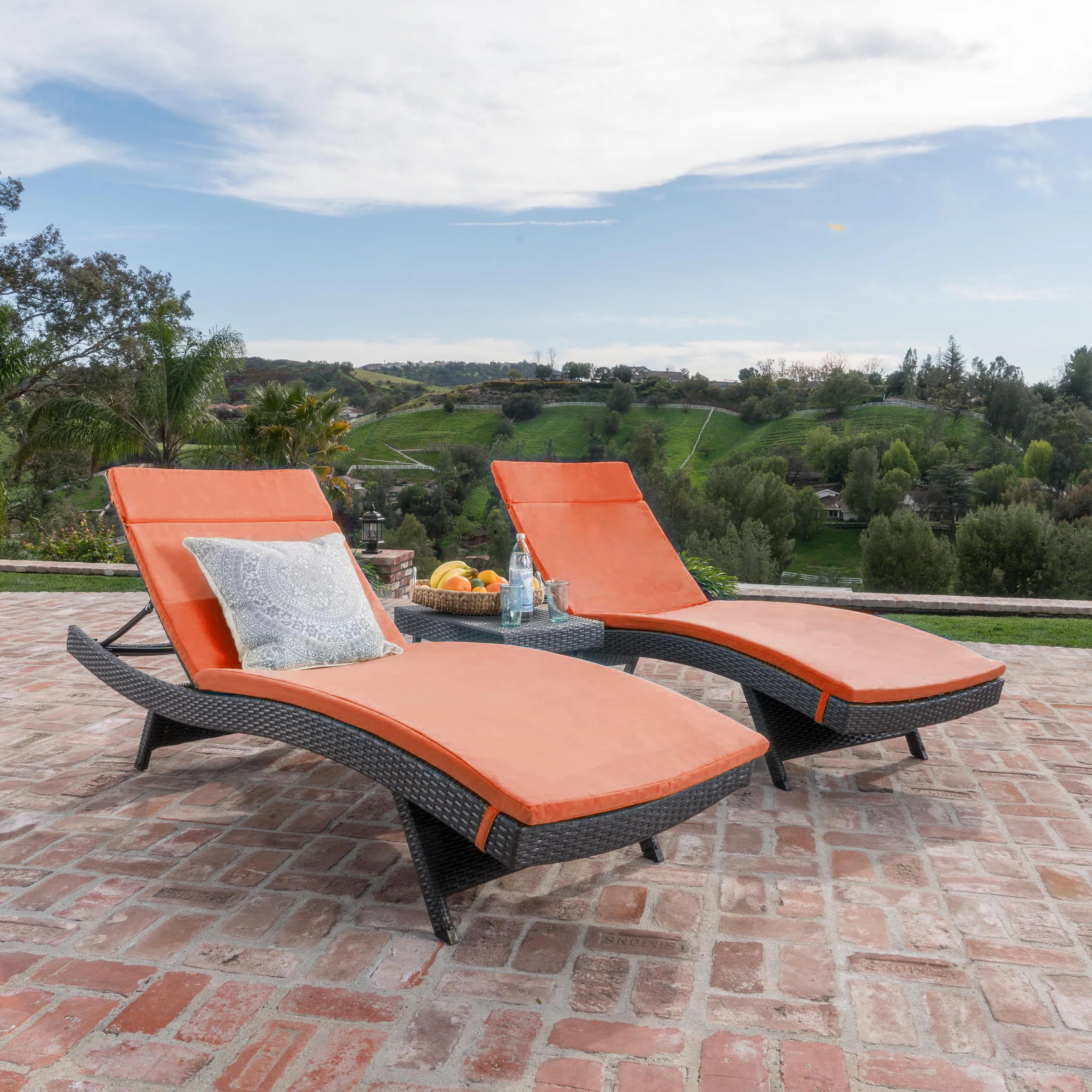 Savana 3 Pc Outdoor Wicker Lounge w/ Water Resistant Cushions & Coffee Table - furnishings