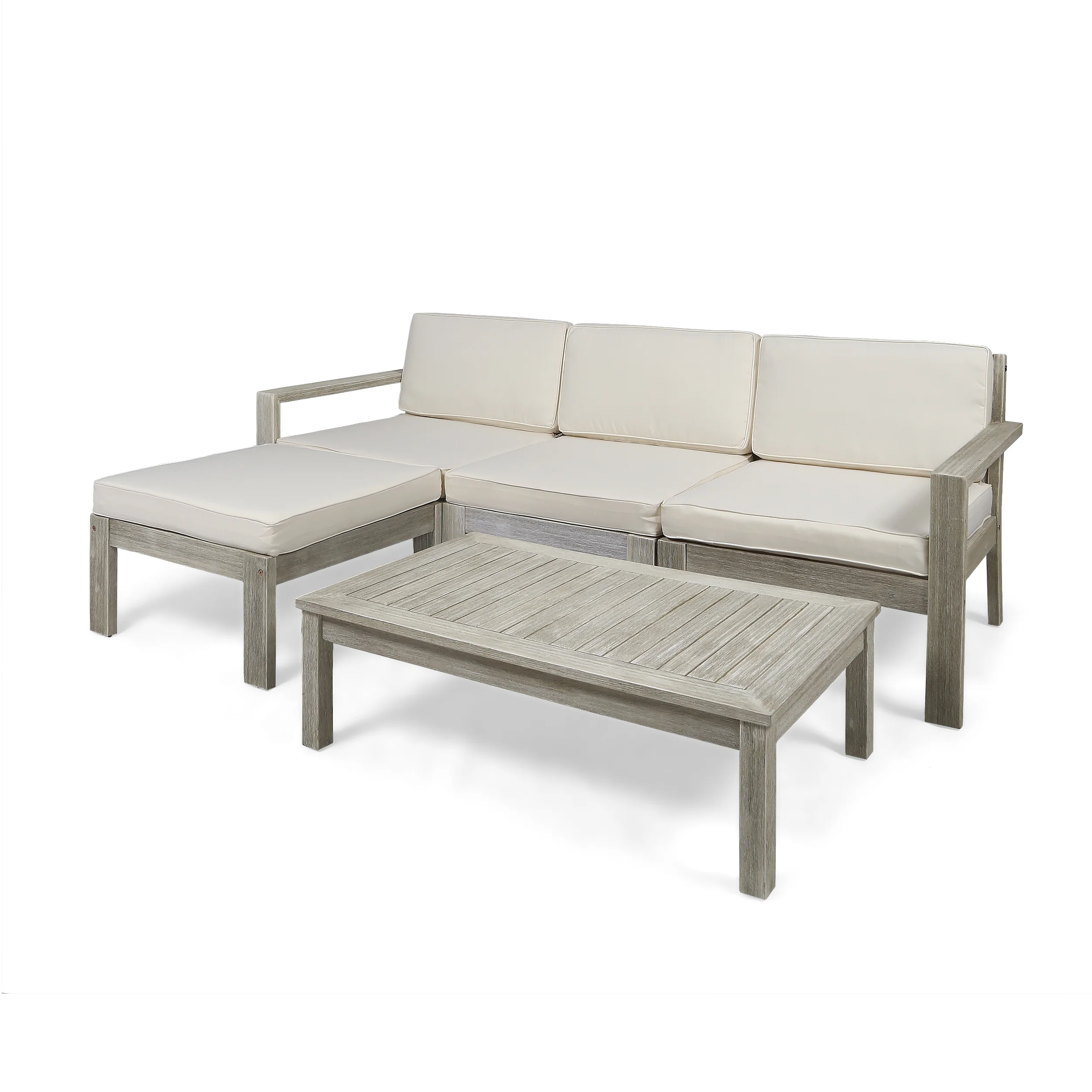 Makayla Ana Outdoor 3 Seater Acacia Wood Sofa Sectional with Cushions - furnishings