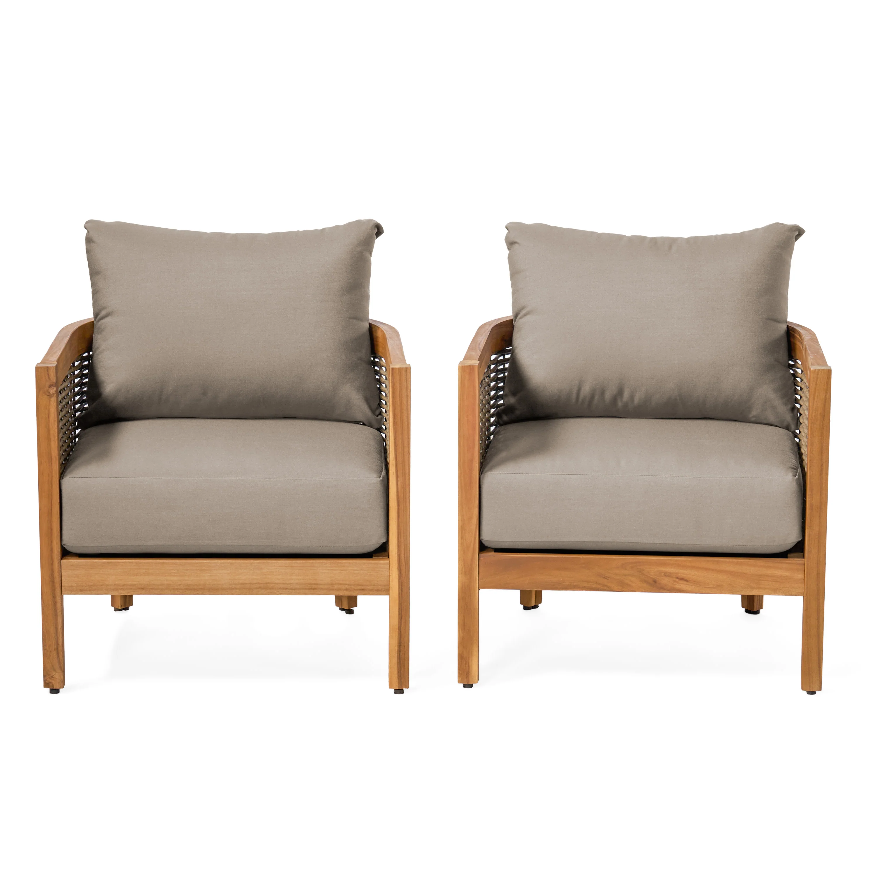 The Crowne Collection Outdoor Acacia Wood Club Chairs with Optional Sunbrella Cushions, Set of 2 - furnishings