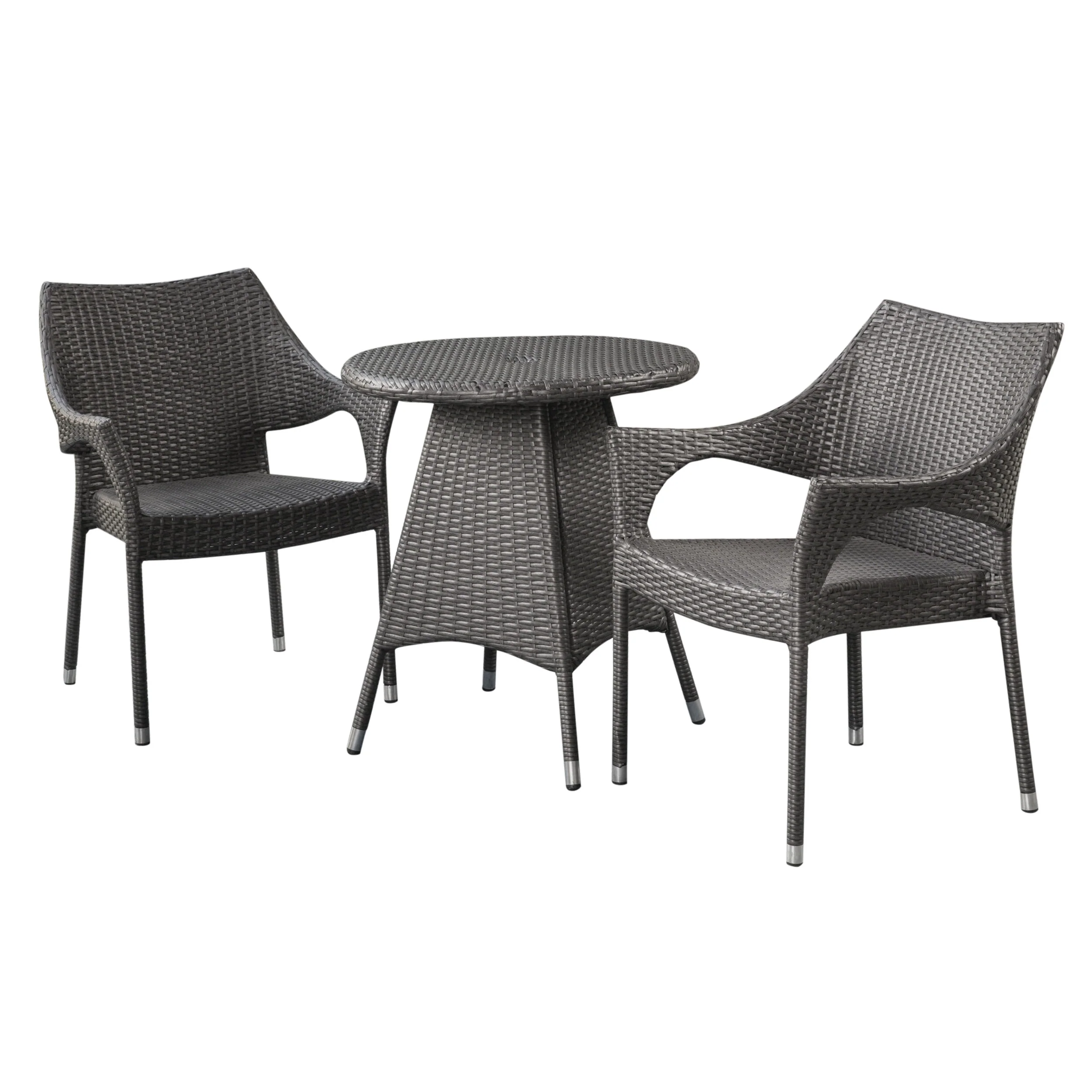 Edna Outdoor 3 Piece Wicker Bistro Set, Grey - furnishings