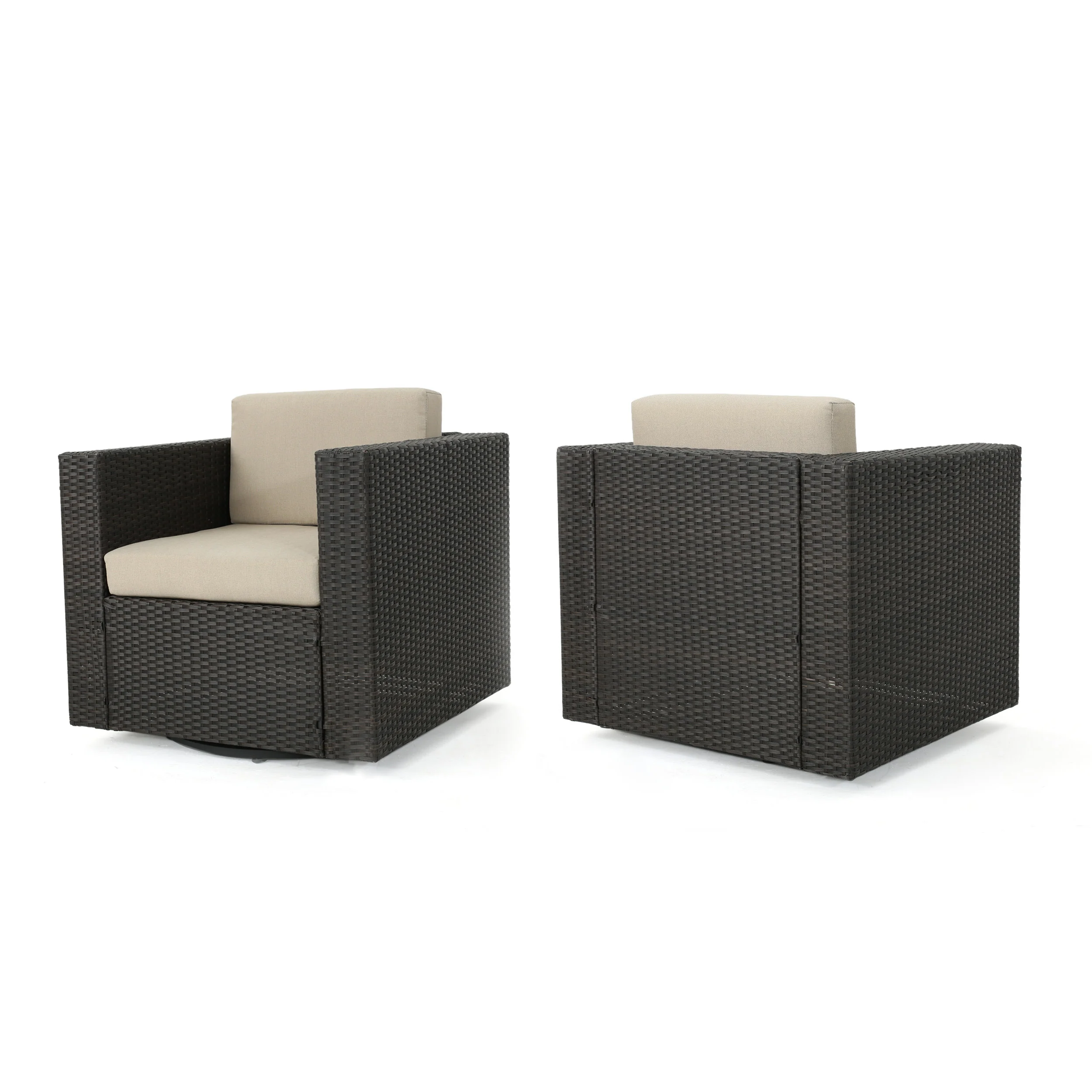 Venice Outdoor Wicker Swivel Club Chairs with Cushions, Set of 2 - furnishings