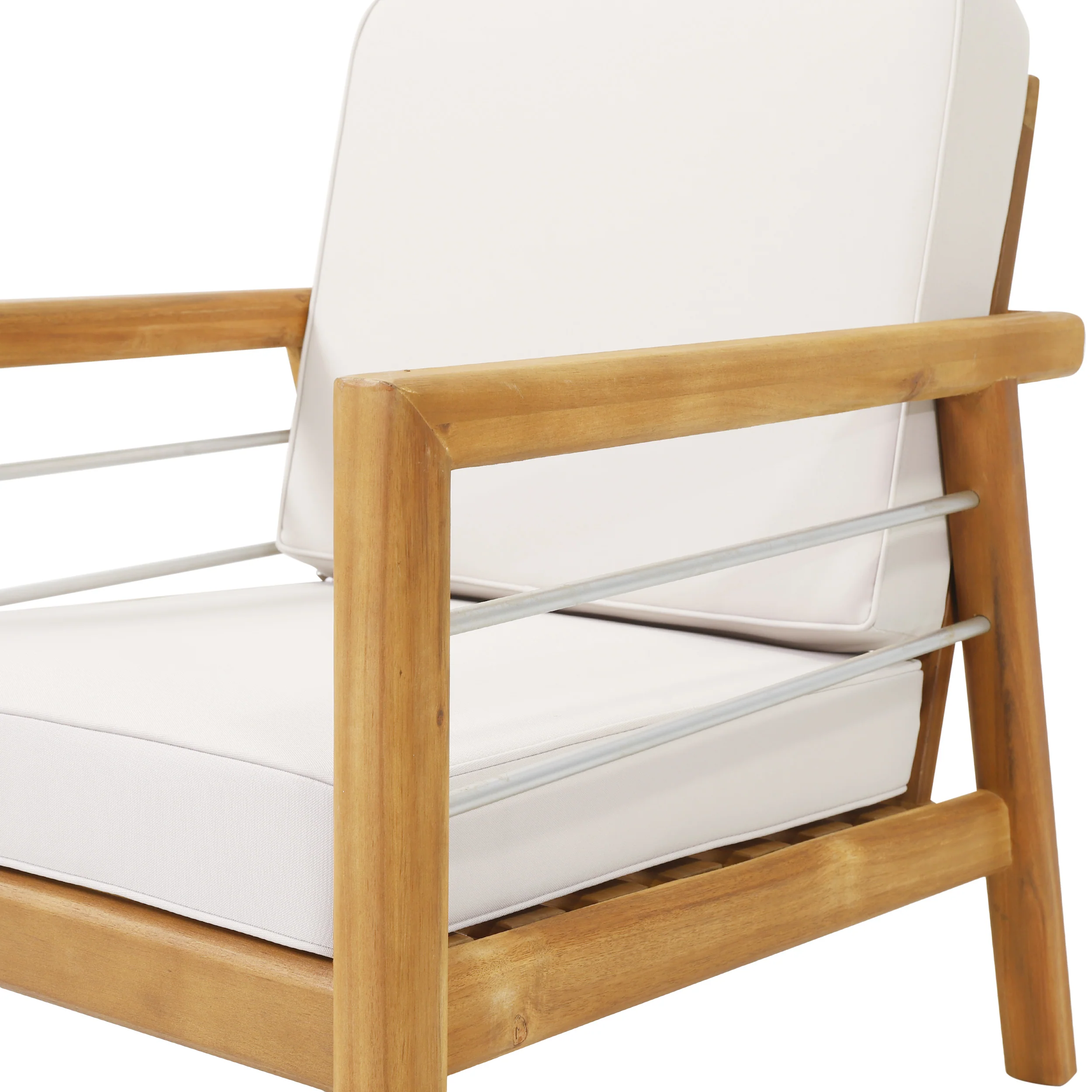 Lindsey Outdoor Acacia Wood 4 Seater Chat Set with Cushions, Beige and Teak - furnishings