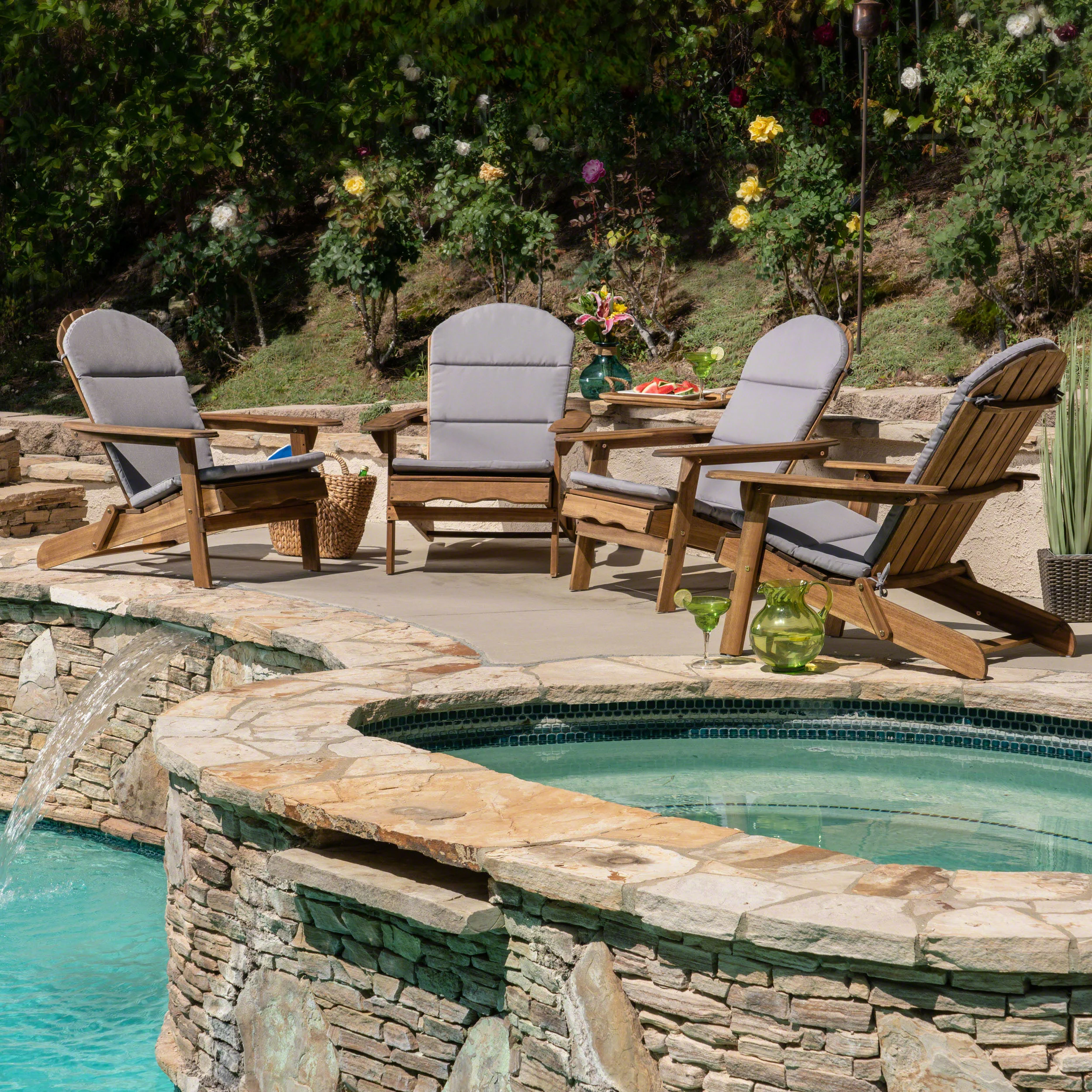 Amenda Outdoor Acacia Wood Folding Adirondack Chairs with Cushions - furnishings
