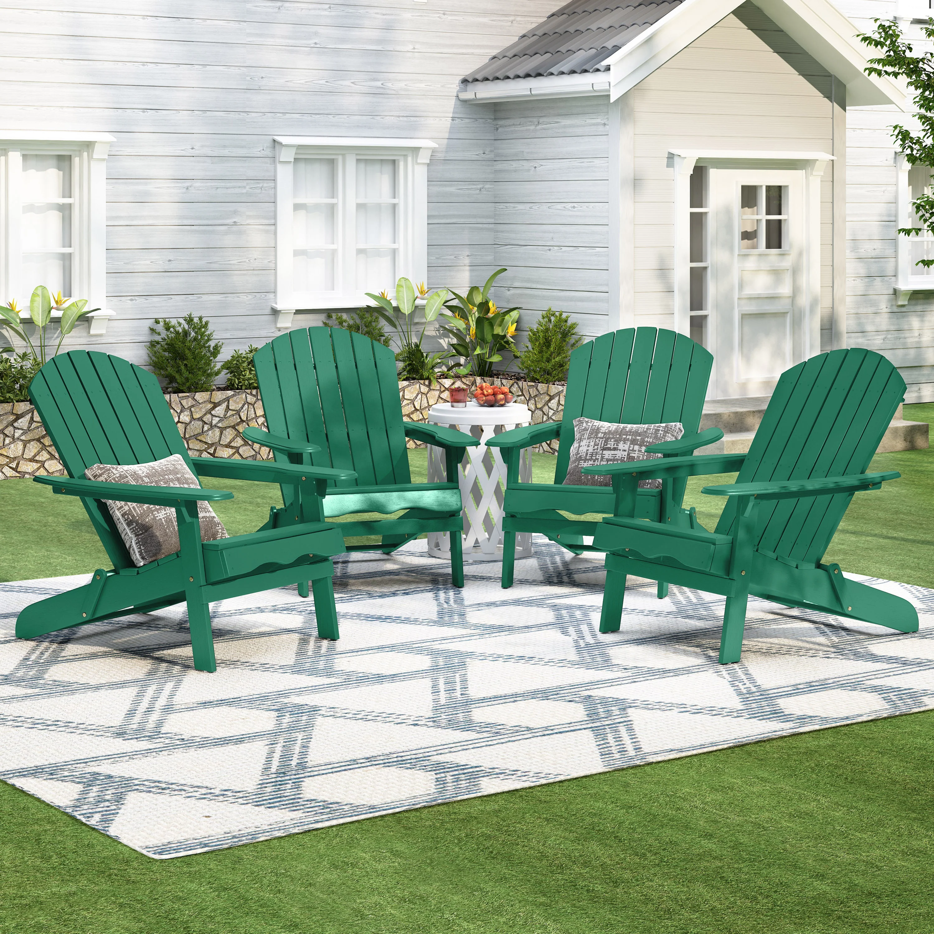 Cartagena Outdoor Rustic Acacia Wood Folding Adirondack Chair, Set of 4 - furnishings