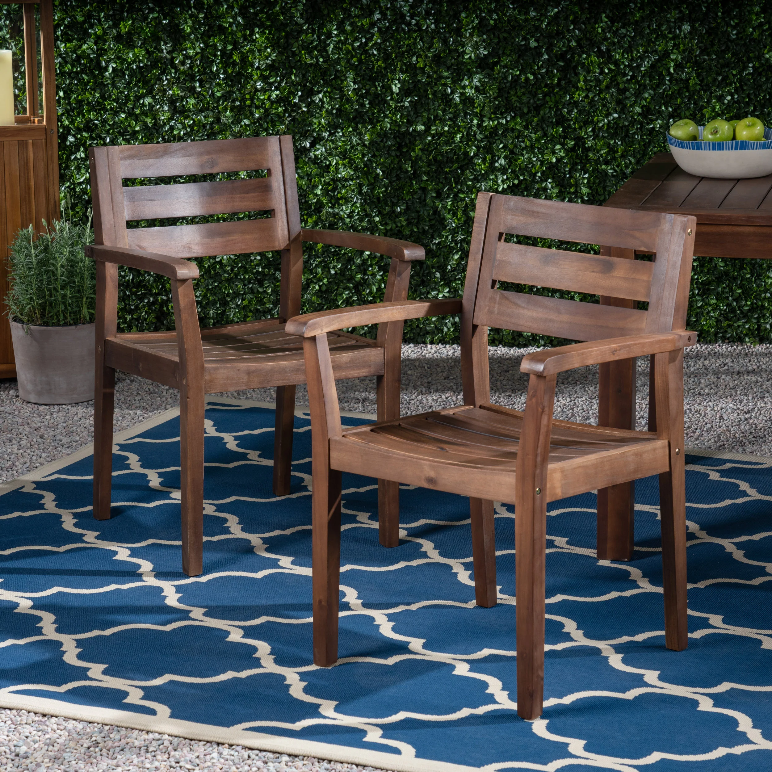 Stanford Outdoor Rustic Slat Acacia Wood Dining Chairs (Set of 2) - furnishings