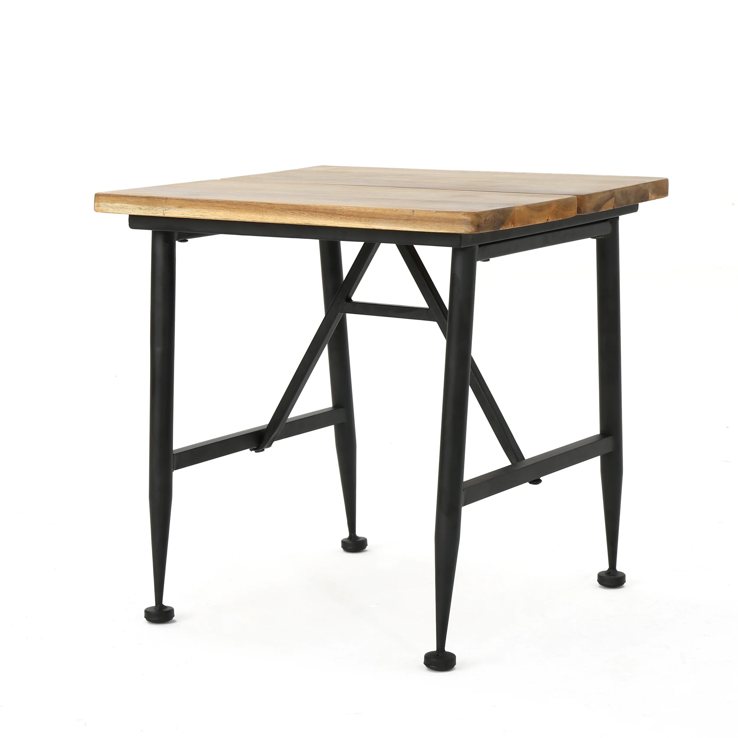 Ellaria Outdoor Rustic Industrial Acacia Wood End Table with Metal Frame, Teak and Black - furnishings