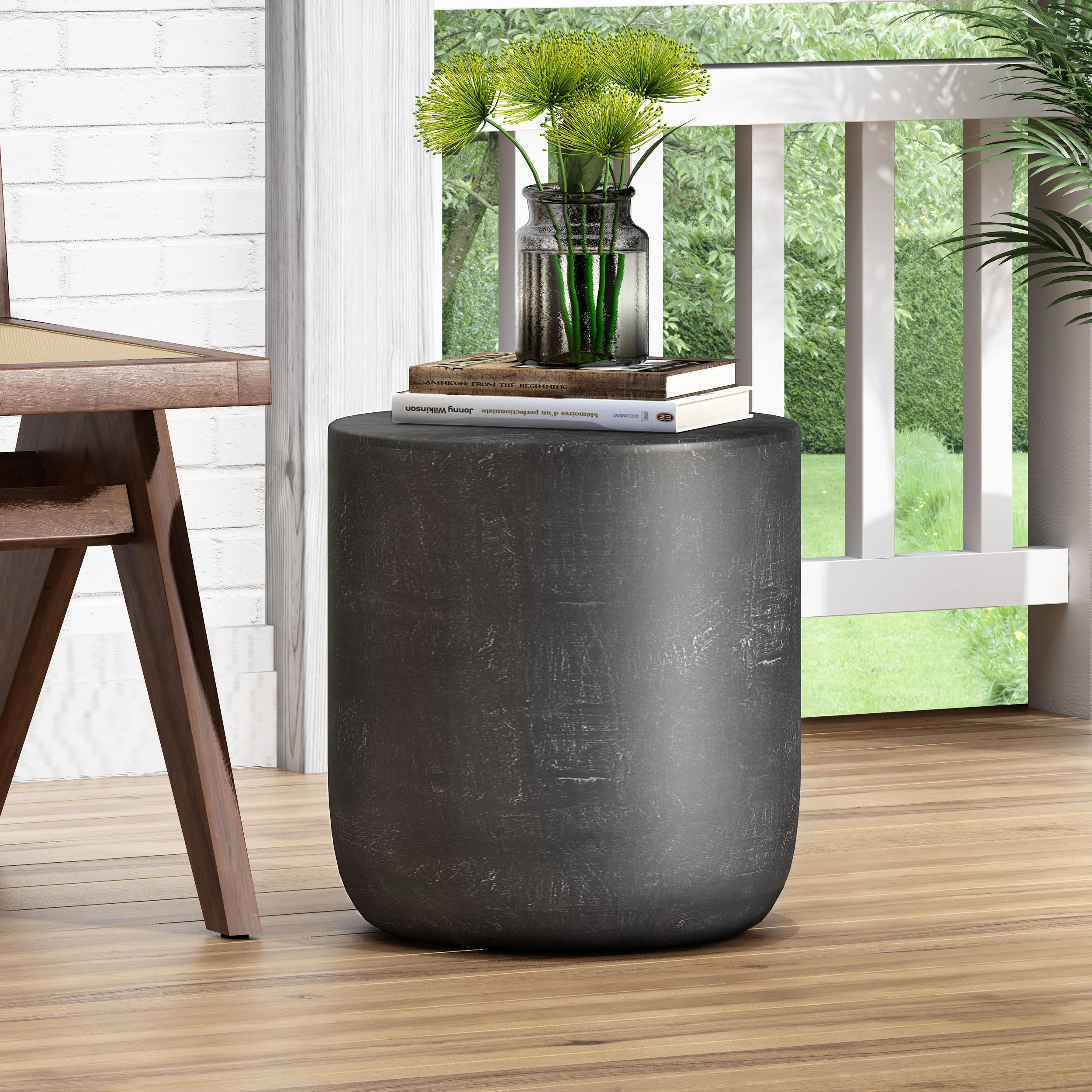 Akin Outdoor Lightweight Concrete Side Table, Matte Black - furnishings