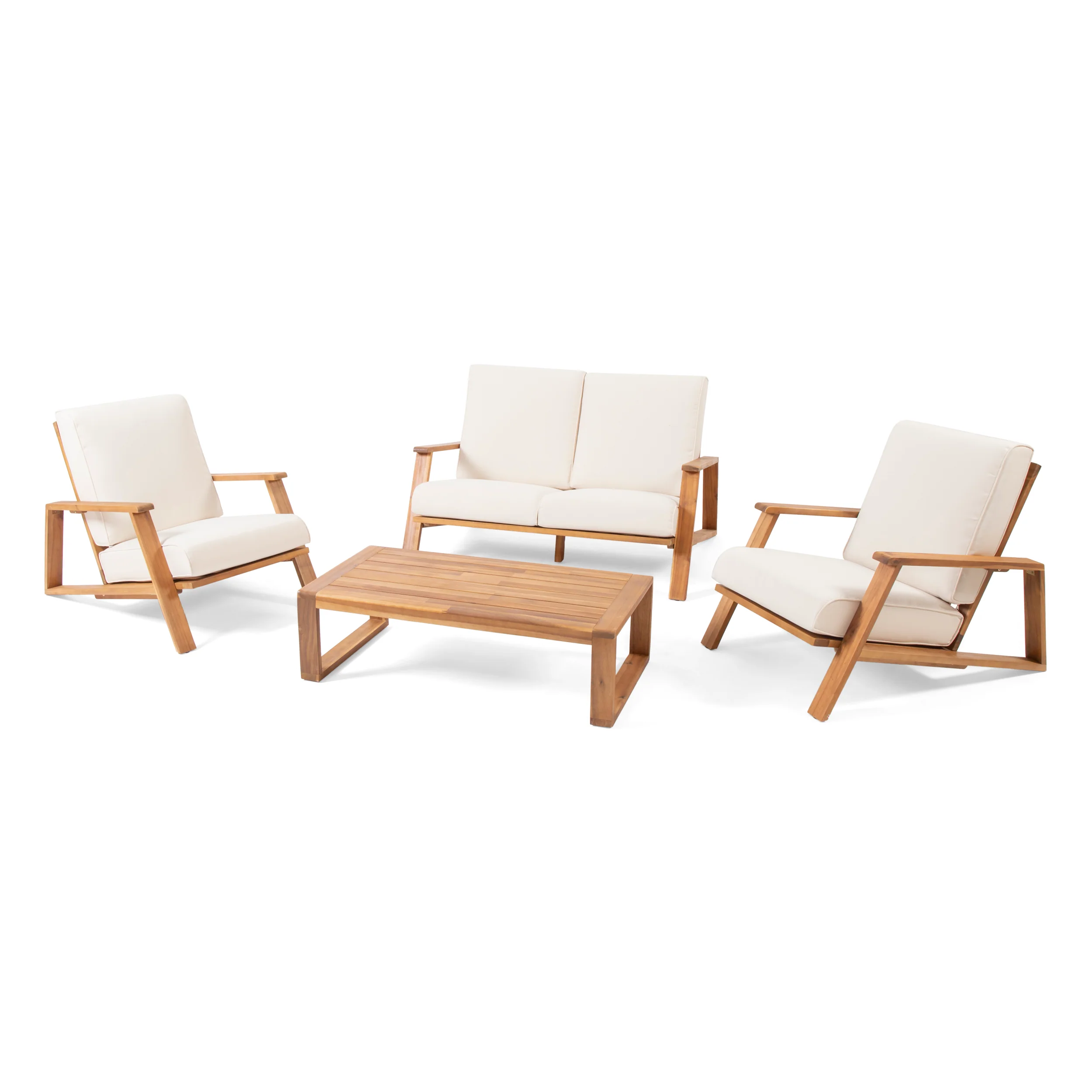 Youssef Outdoor Acacia Wood 4 Seater Chat Set with Cushions - furnishings