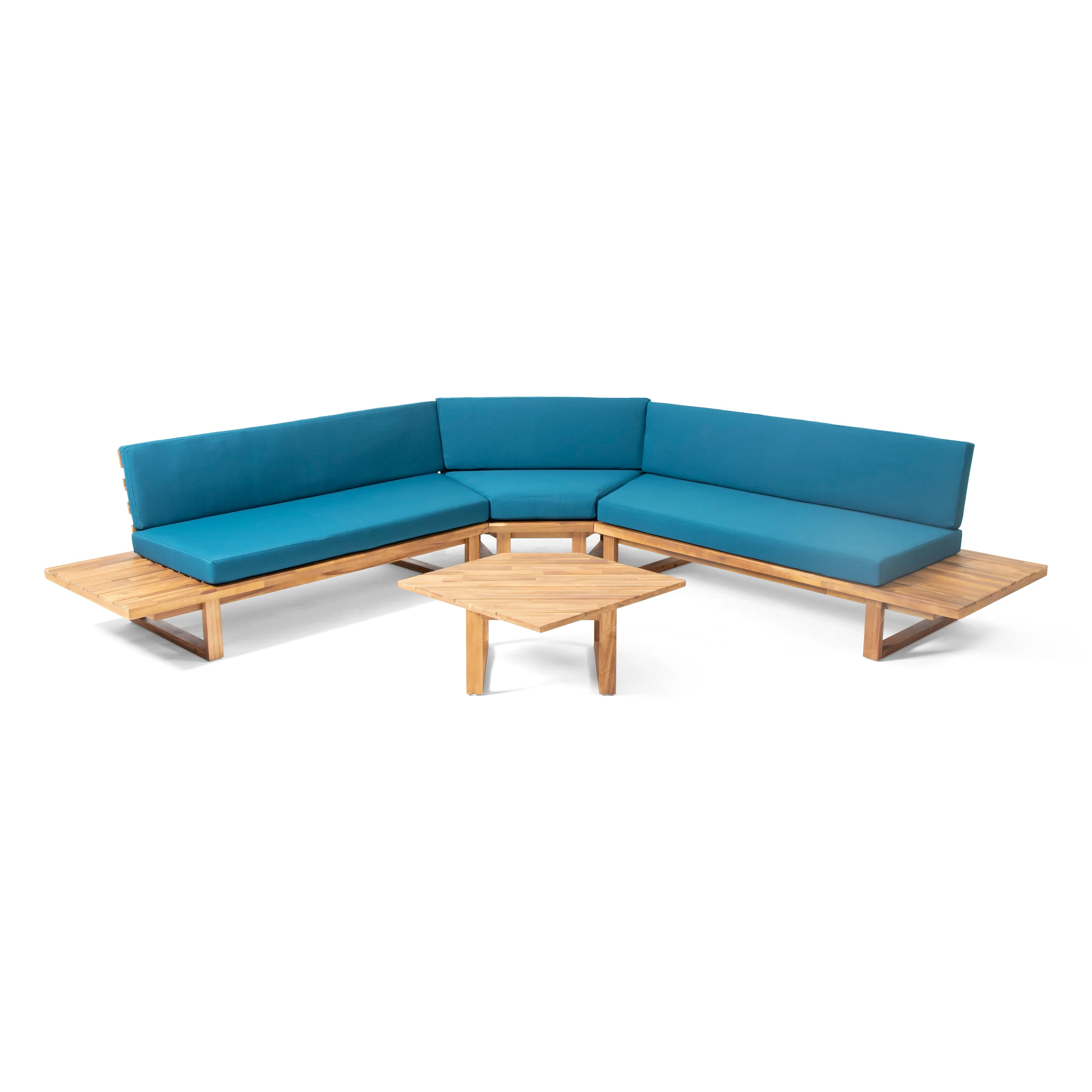 Manna Outdoor Acacia Wood 5 Seater Sectional Sofa Set with Water-Resistant Cushions - furnishings