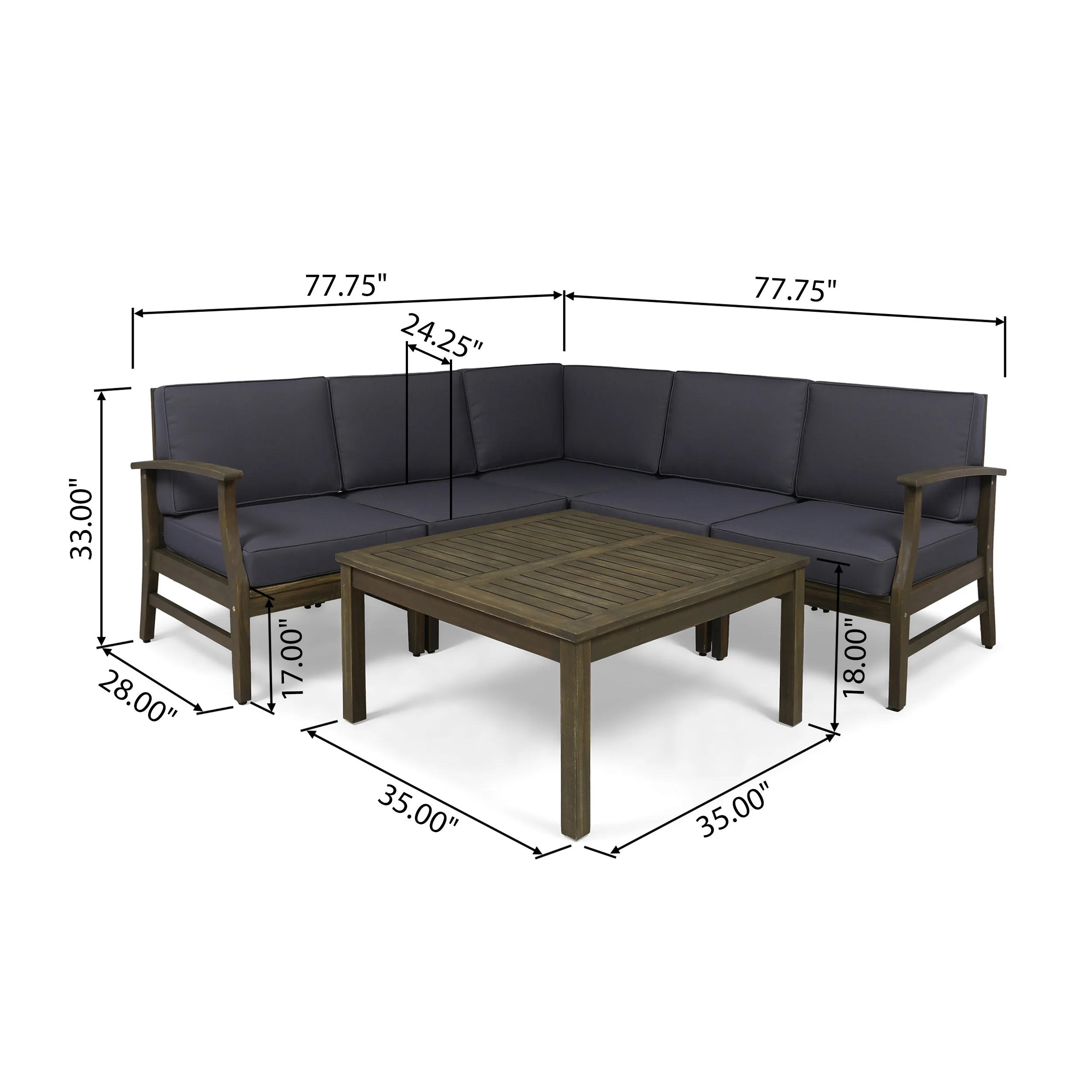 Martina Outdoor 6 Piece Acacia Wood Sectional Sofa and Coffee Table Set - furnishings