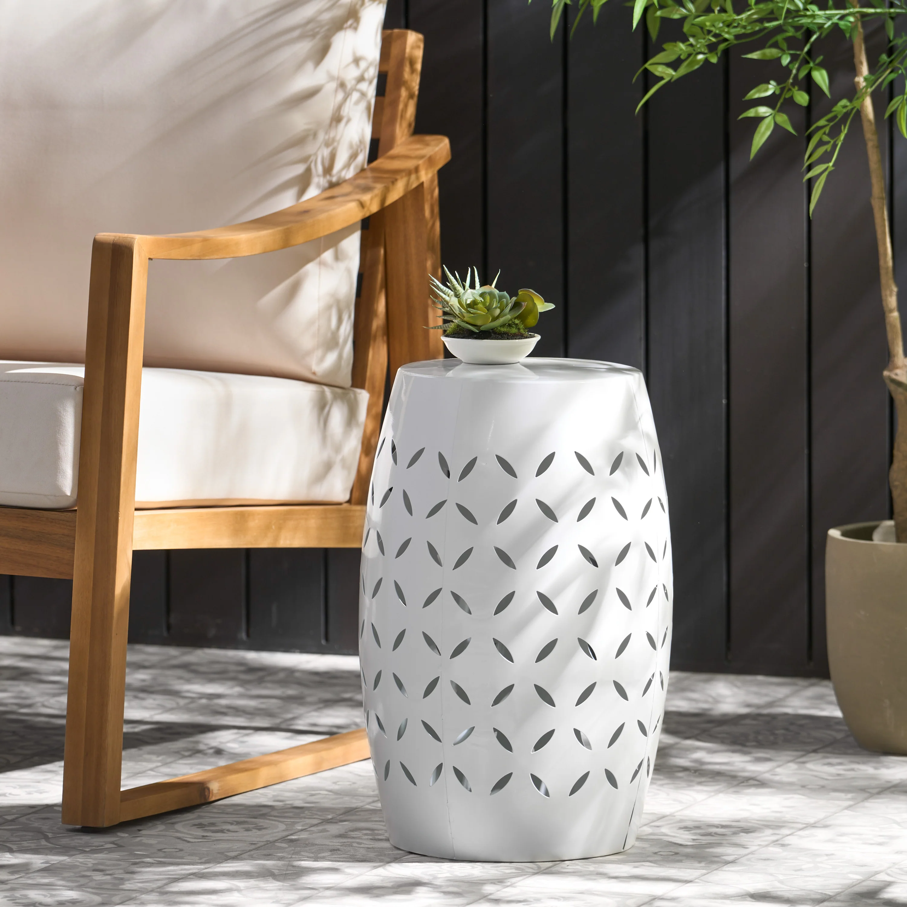 Dione Outdoor 12-inch Iron Side Table - furnishings