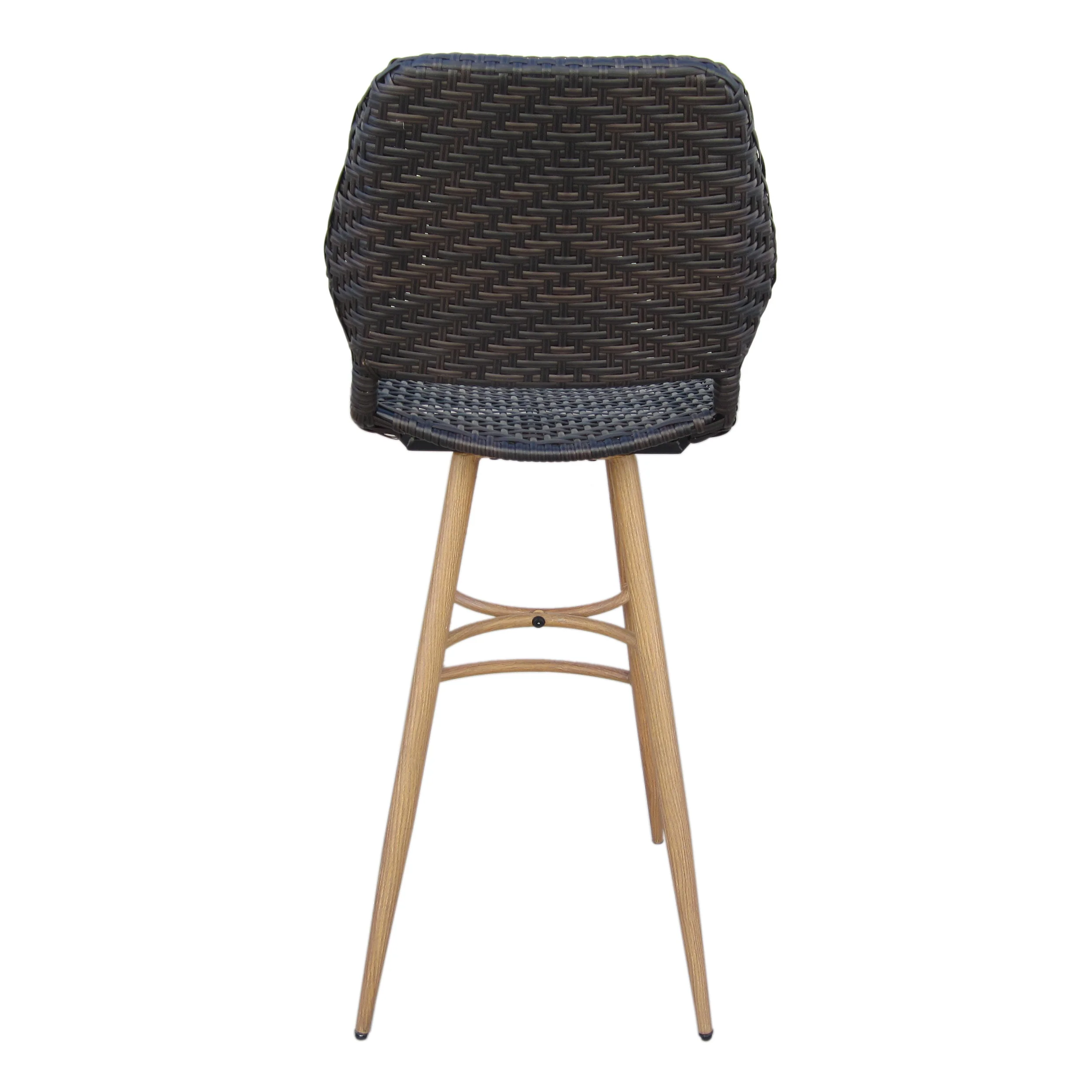 Amaya Outdoor Multi-brown Wicker Barstools with Brown Wood Finish Metal Leg - furnishings
