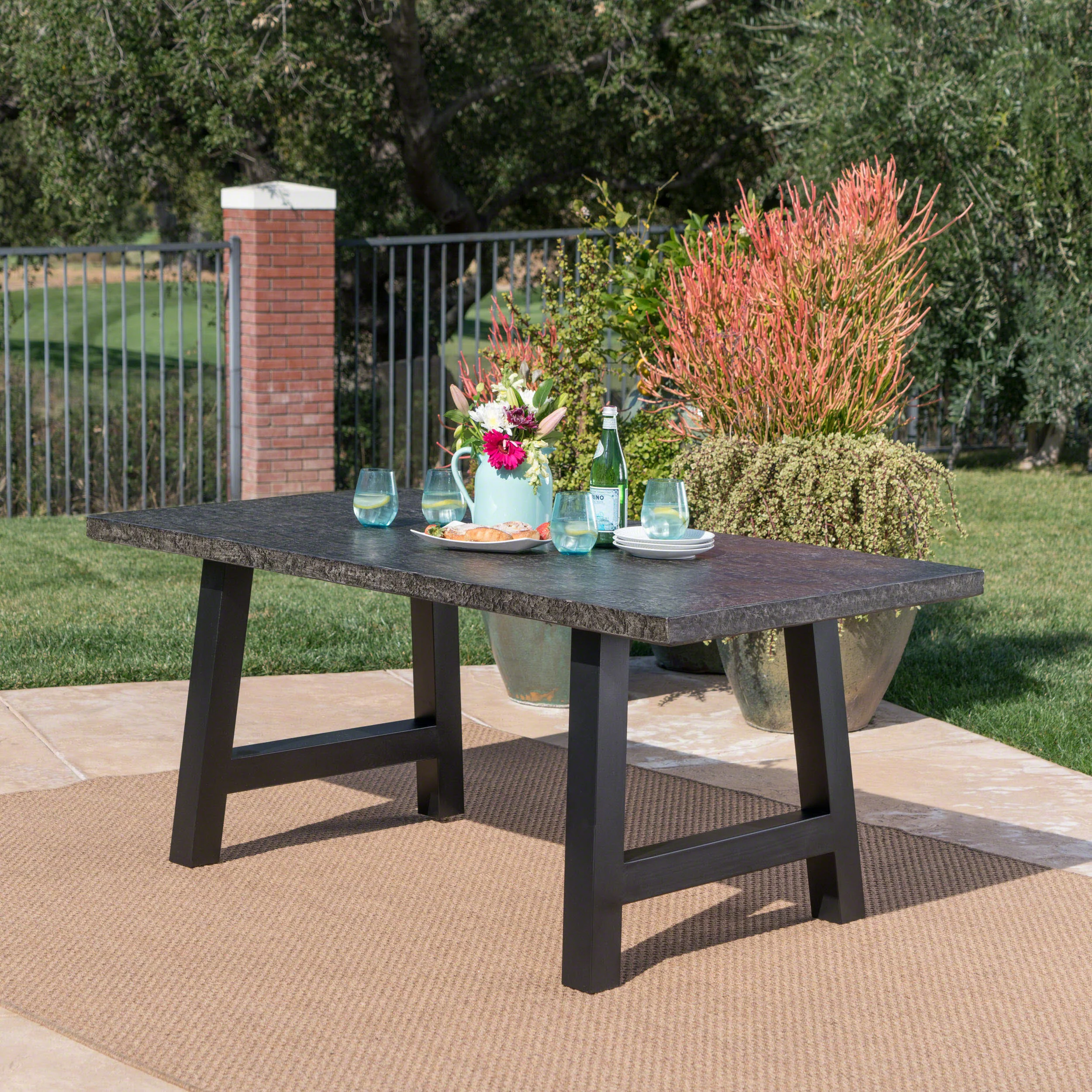 Doris Outdoor Gray Stone Finish Light Weight Concrete Dining Table - furnishings