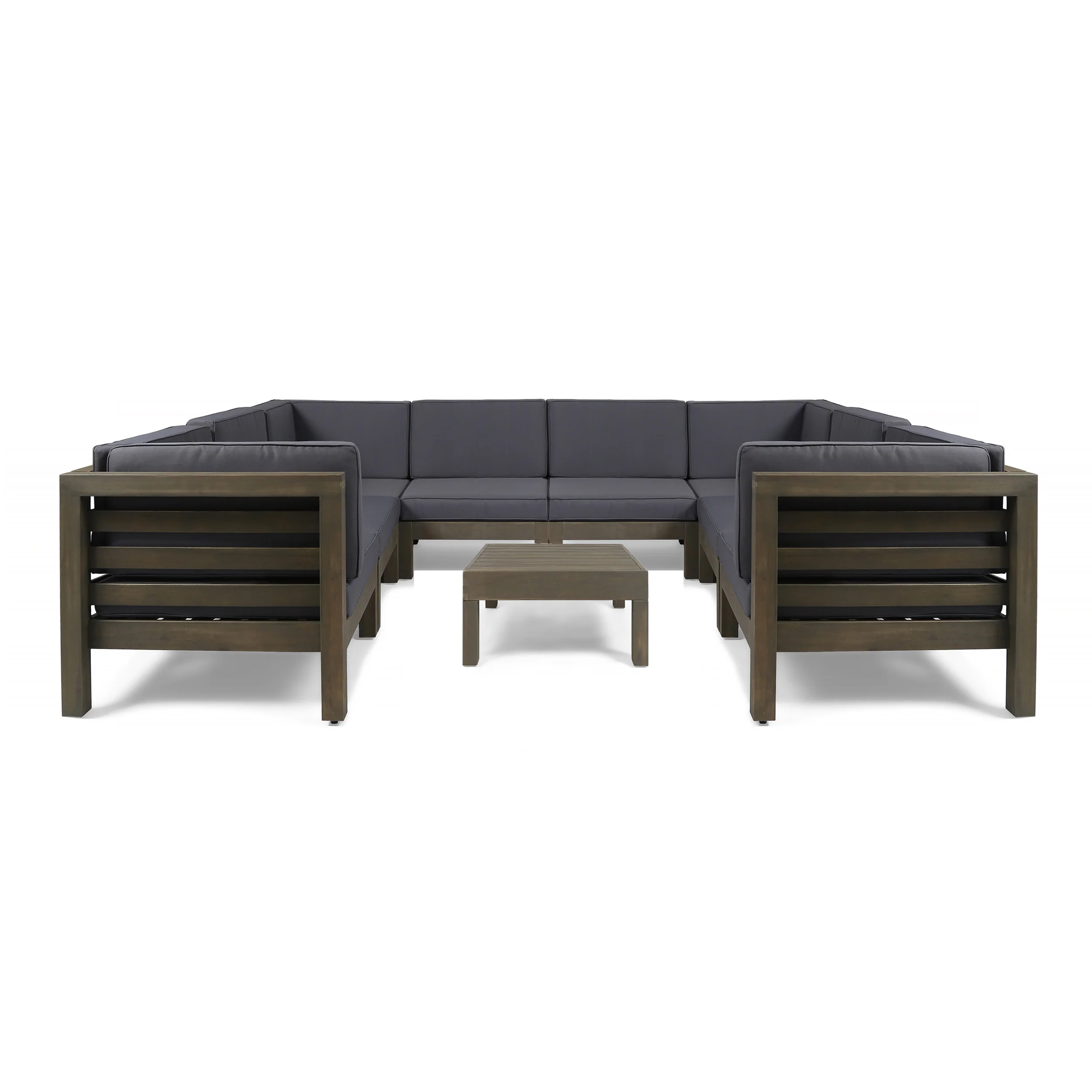 Dawson Outdoor U-Shaped Sectional Sofa Set with Coffee Table - 9-Piece 8-Seater - Acacia Wood - Outdoor Cushions - furnishings