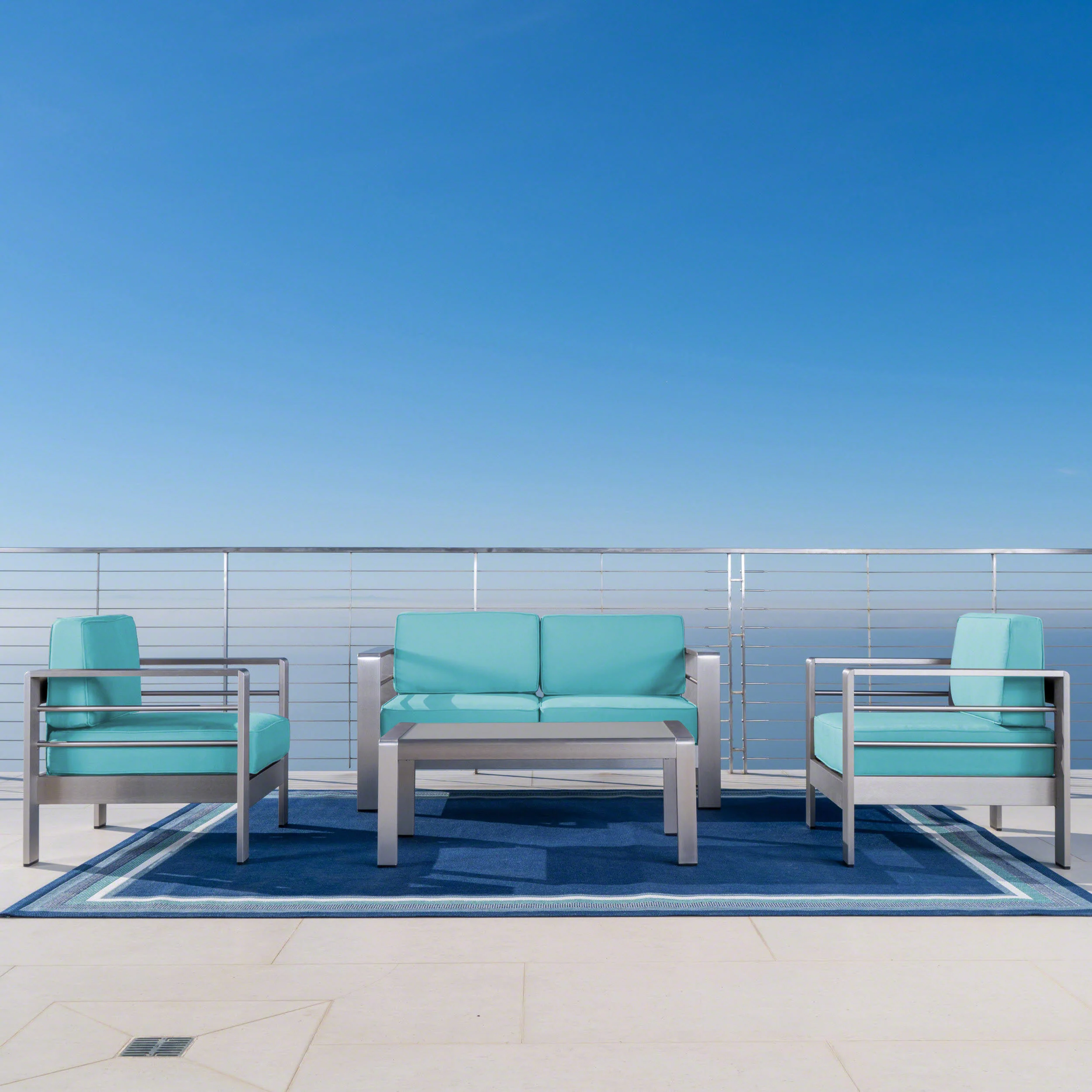 Crested Bay Outdoor Aluminum 4 Piece Chat Set with Sunbrella Cushions - furnishings