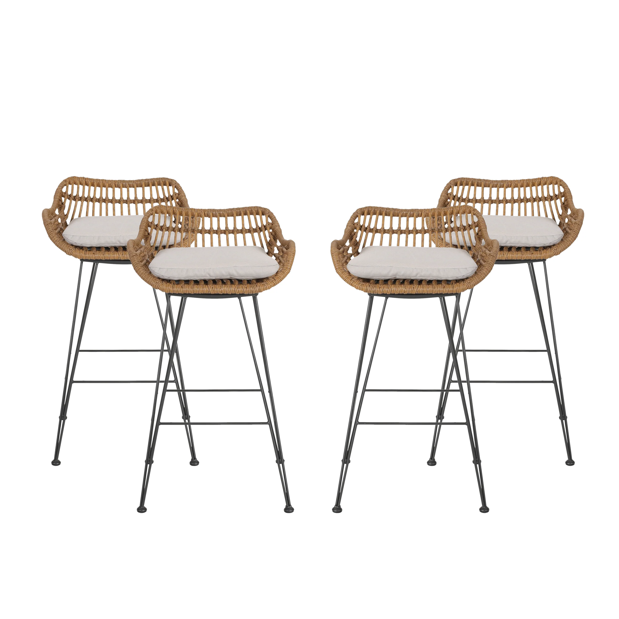 Isador Outdoor Wicker Barstools with Cushions (Set of 4) - furnishings