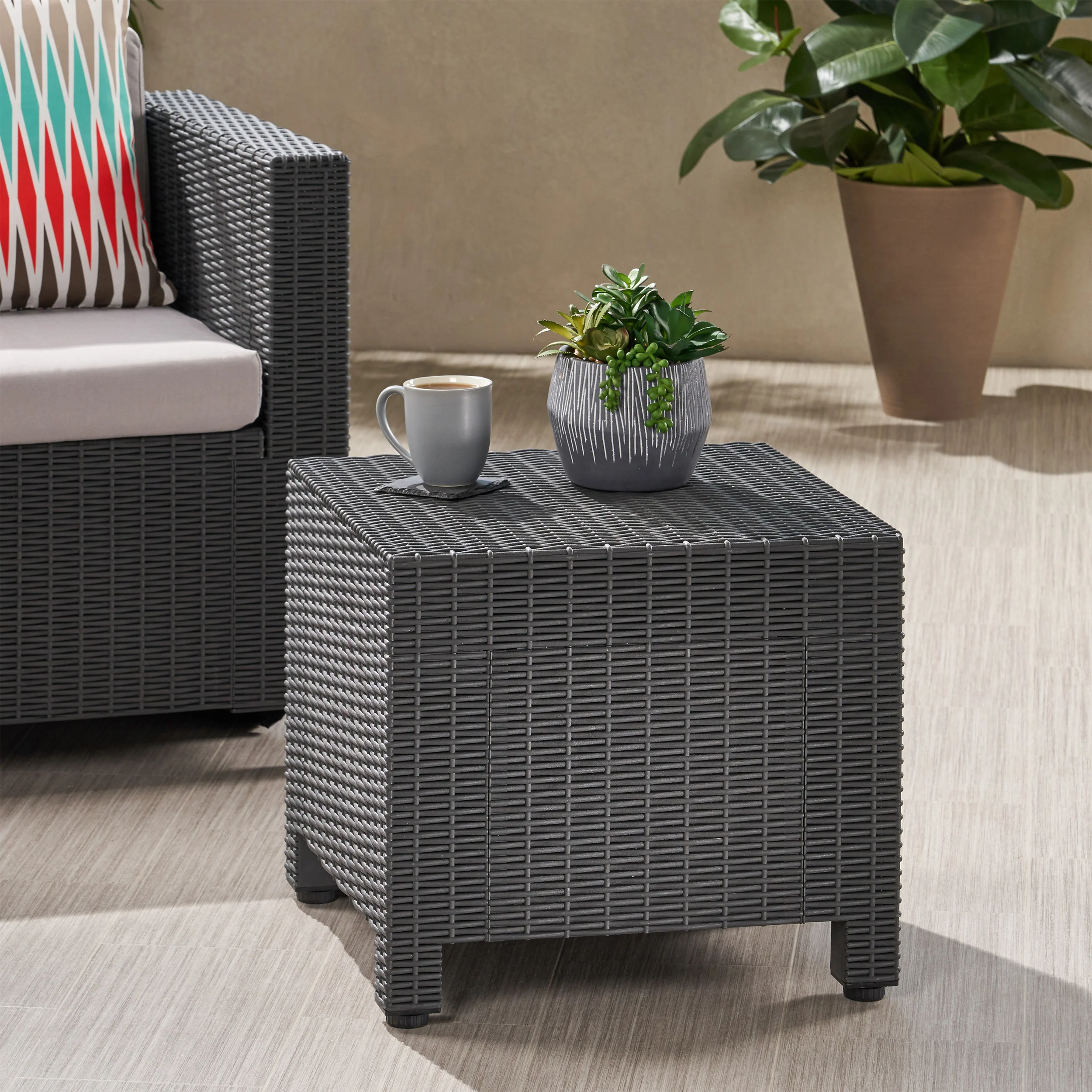 Riley Outdoor Wicker Print Side Table - furnishings