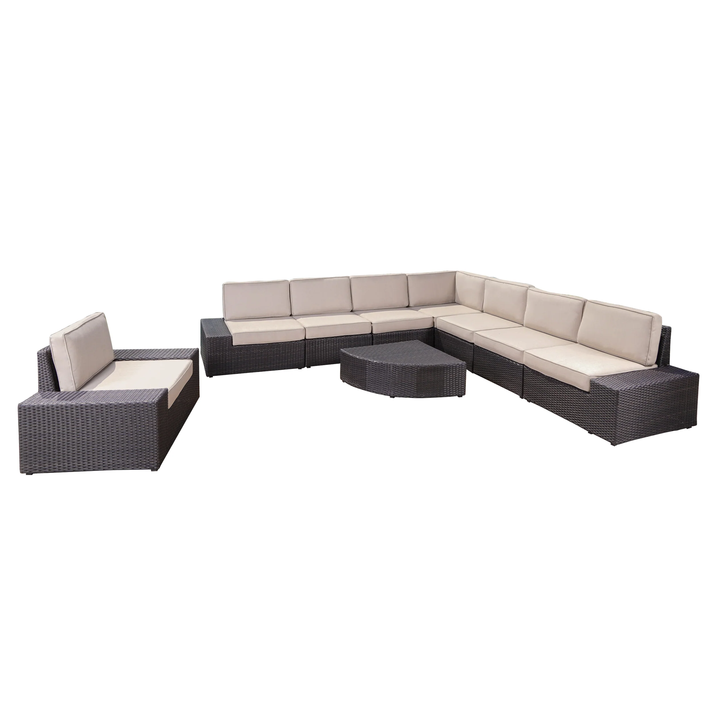 Reddington Outdoor 9 Piece Wicker Sectional with Beige Water Resistant Cushions - furnishings