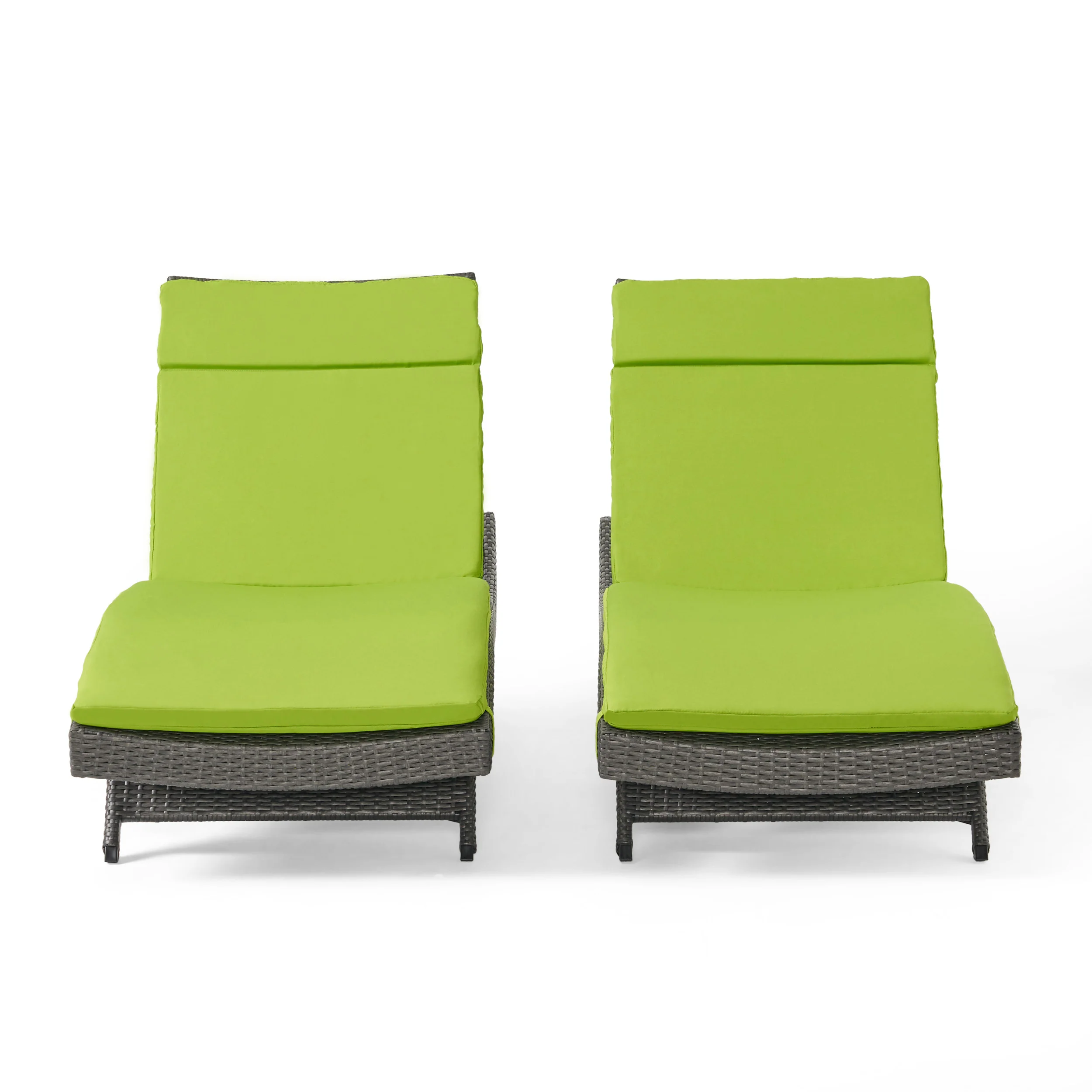 Nassau Outdoor Grey Wicker Adjustable Chaise Lounge with Cushion (Set of 2) - furnishings