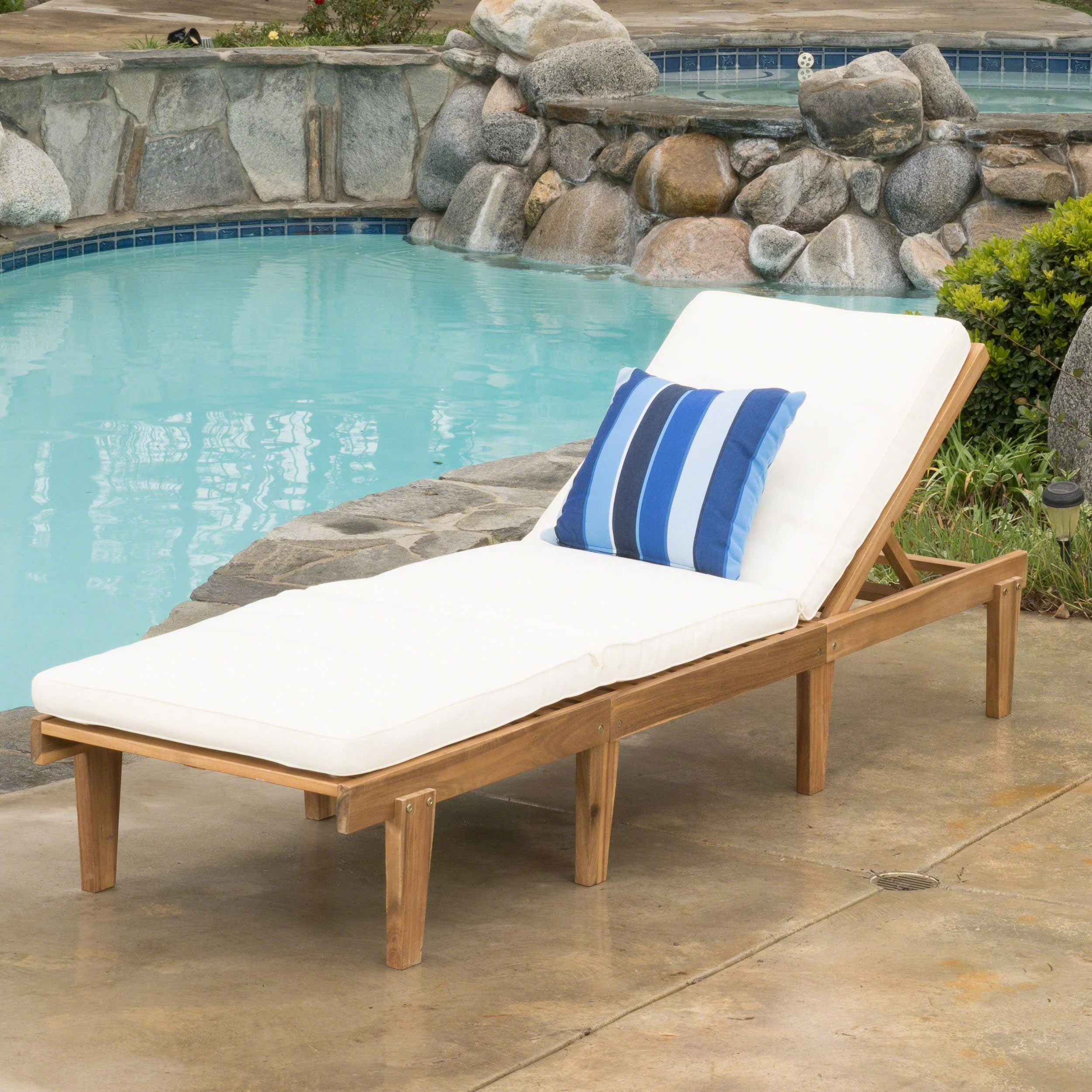 Paolo Outdoor Teak Brown Wood Chaise Lounge with Cushion - furnishings