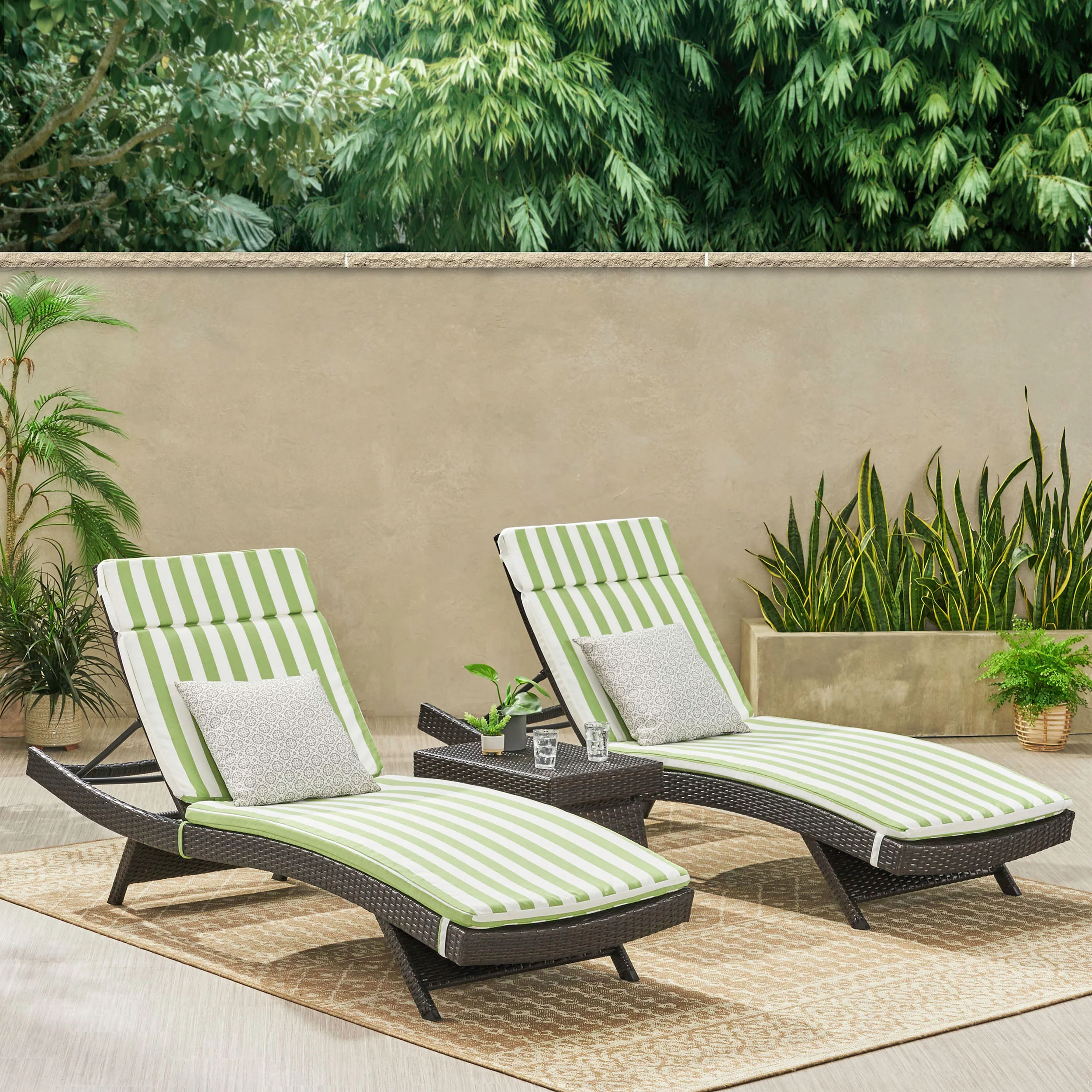 Lakeport 3pc Outdoor Brown Wicker Chaise Lounge Chair & Table Set - furnishings