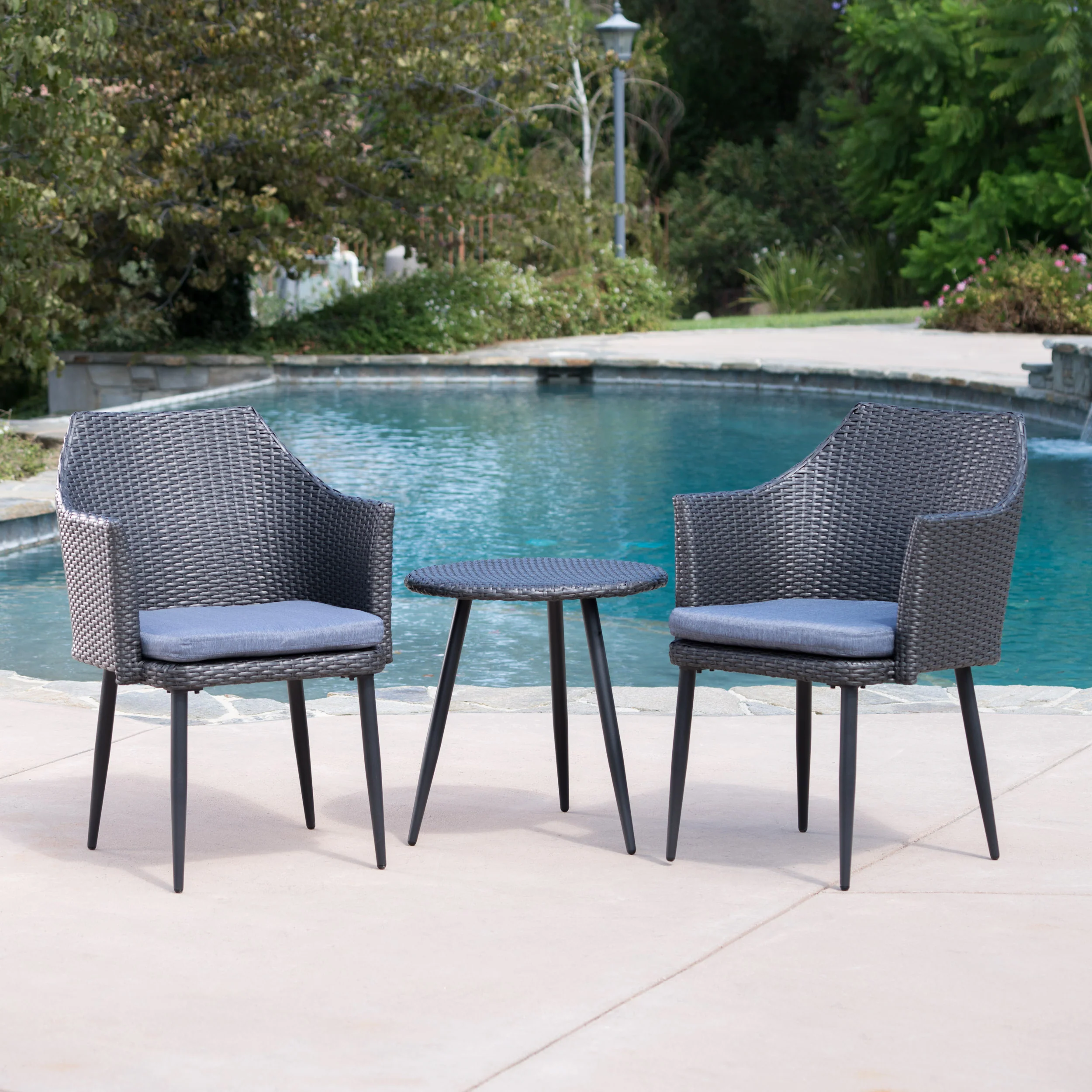 Ibiza Outdoor 3 Piece Wicker Chat Set with Water Resistant Cushions - furnishings