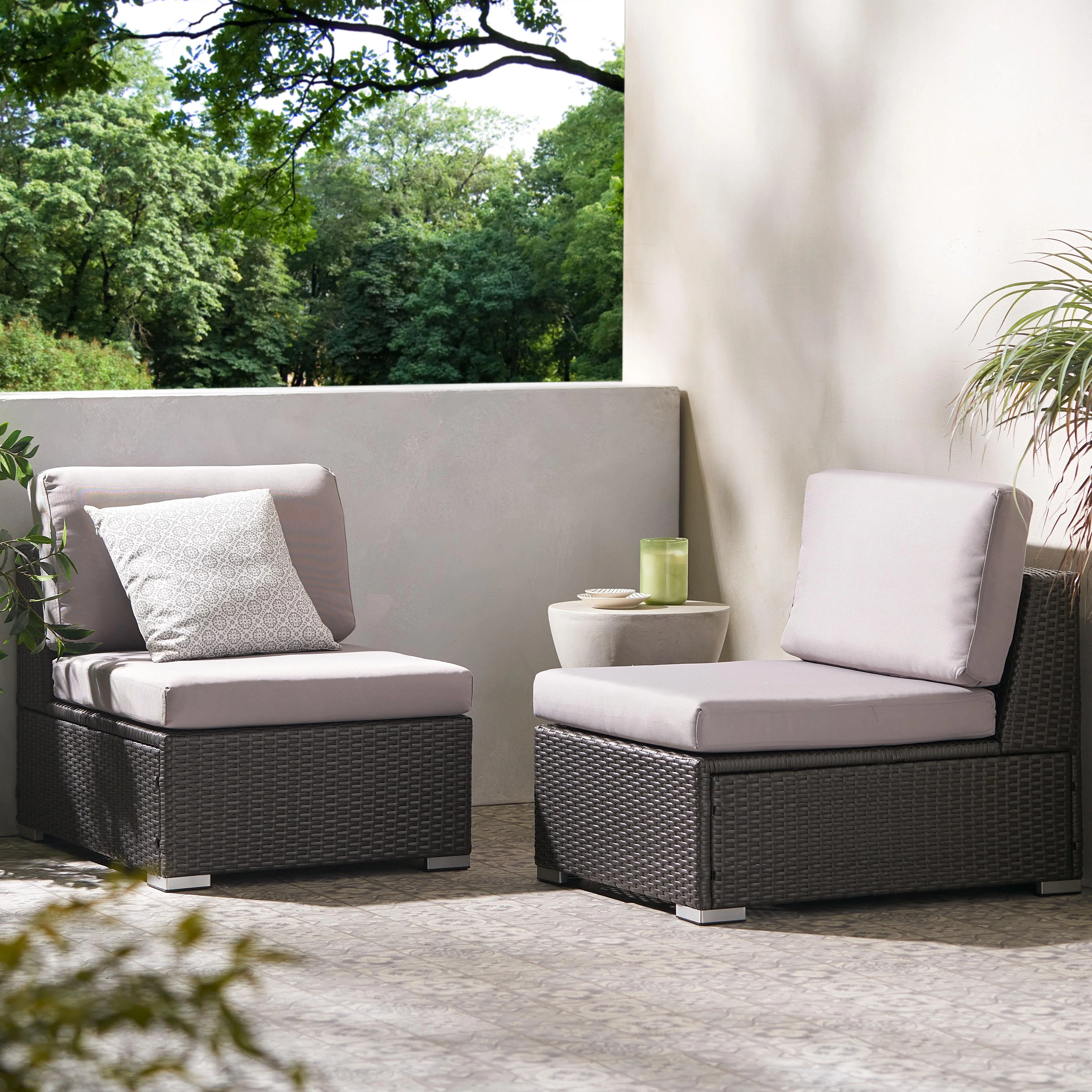 Avianna Outdoor Wicker Armless Club Chair with Cushions, Set of 2 - furnishings