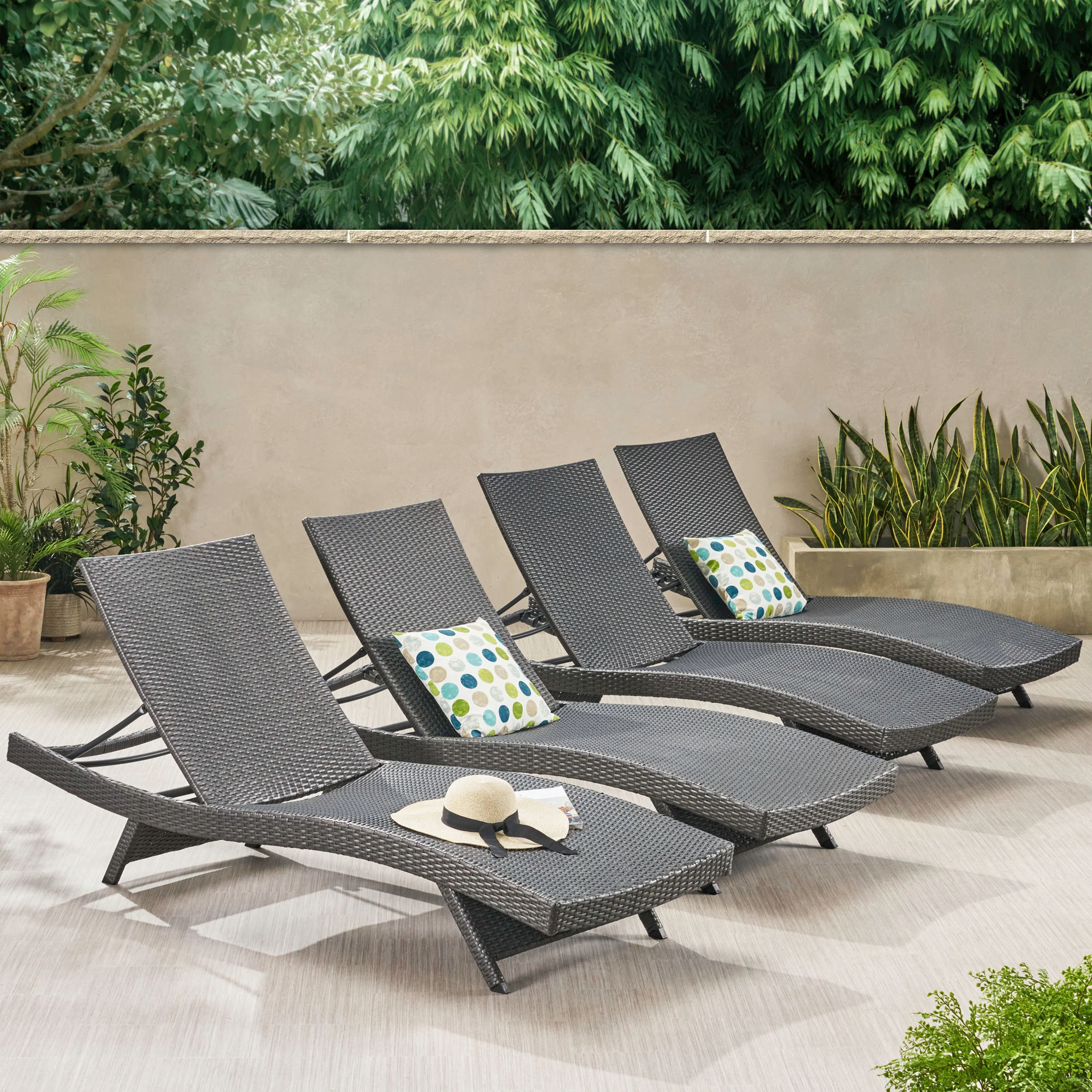 Olivia Grey Outdoor Wicker Chaise Lounge Adjustable (Set of 4) - furnishings