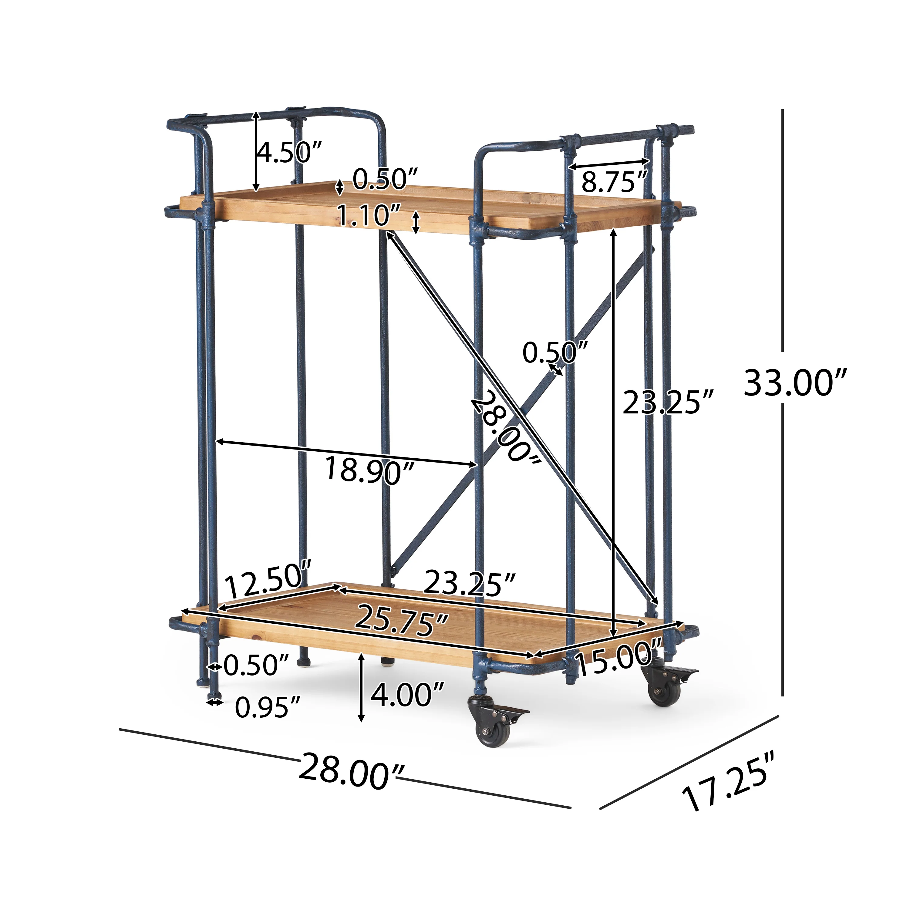 Samara Outdoors Natural Wood Finish Fir Wood and Iron Bar Cart - furnishings