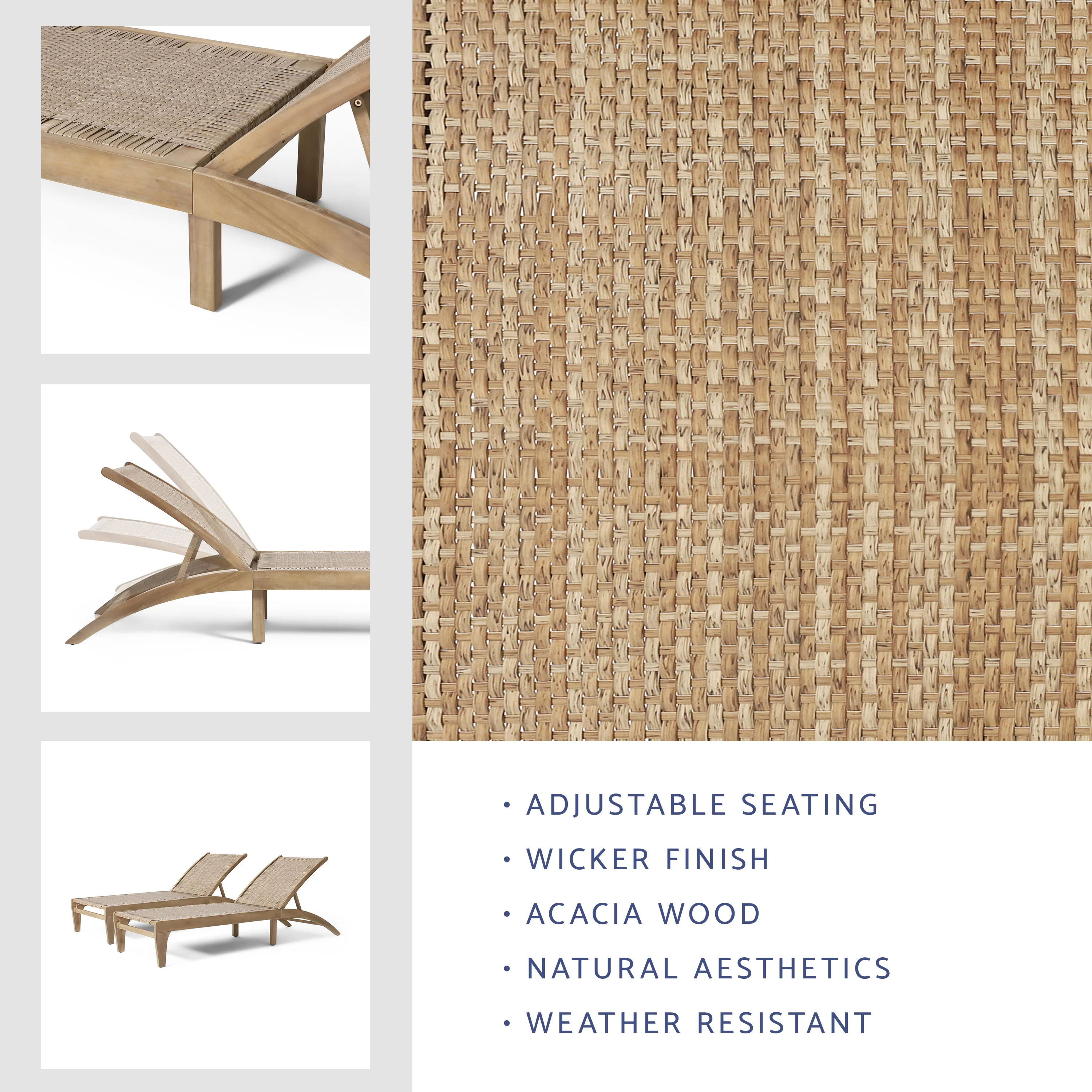 Stetson Outdoor Acacia Wood and Flat Wicker Chaise Lounge - furnishings